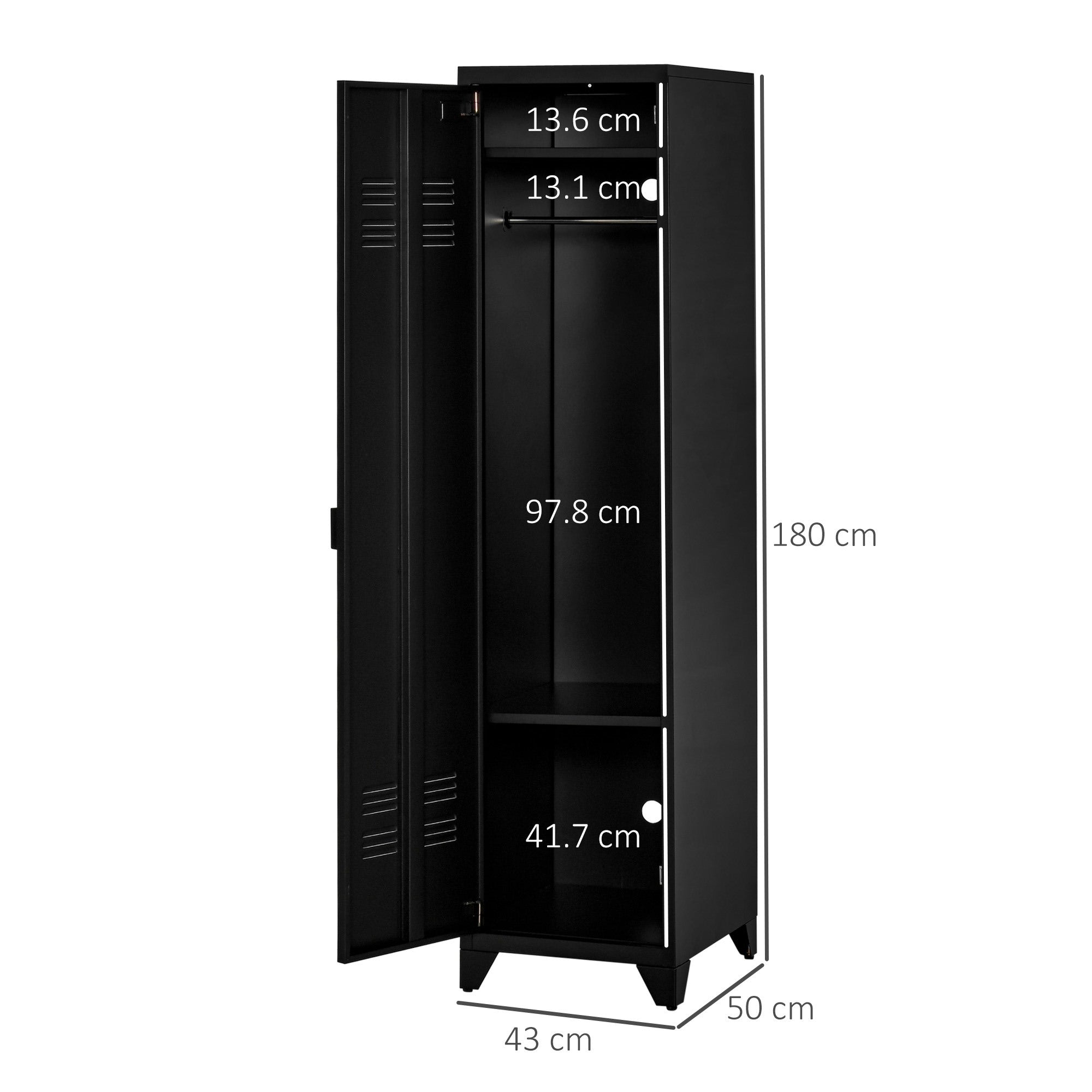 EasyComfort metalen 1-deurs kast 43x50x180 cm zwart