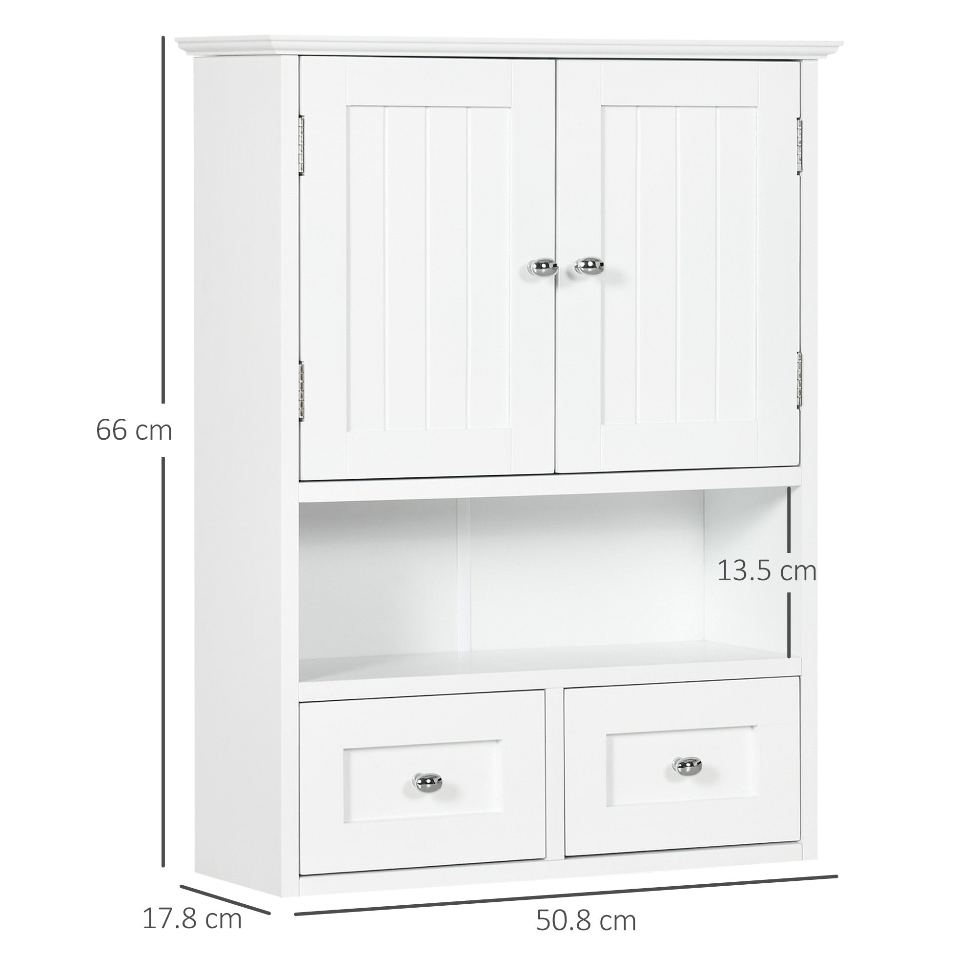 EasyComfort Armadietto Pensile Bagno a 2 Ante with Ripiano Aperto e 2 Cassetti in Legno, white