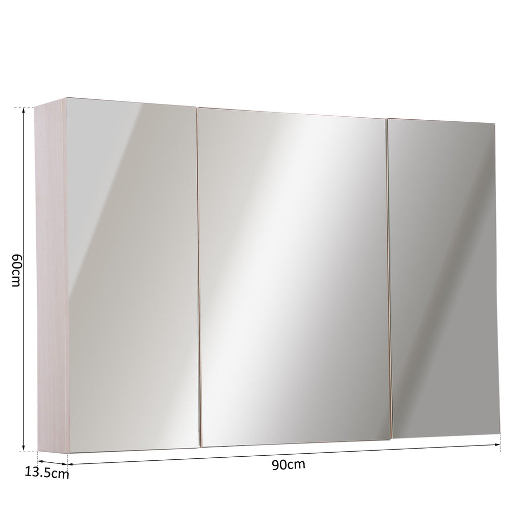 Easycomfort Armadietto Pensile da Bagno wall-mounted with Specchio a 3 Ante e Ripiani Regolabili in Legno 90x60x13.5cm
