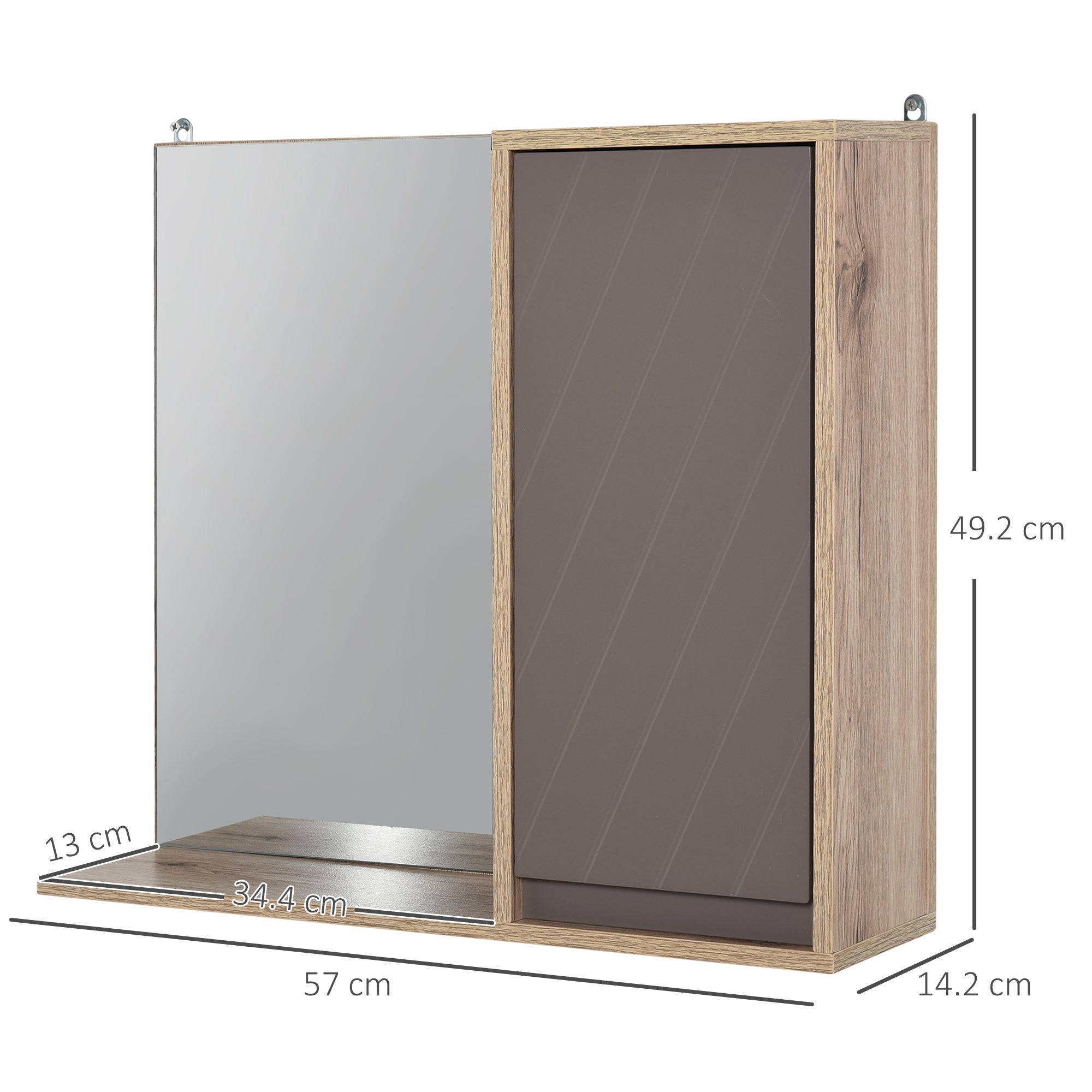 EasyComfort Mobiletto Bagno Salvaspazio da Bagno Sospeso with Specchio e Armadietto, incluso Ripiano Regolabile, Grigio e Rovere