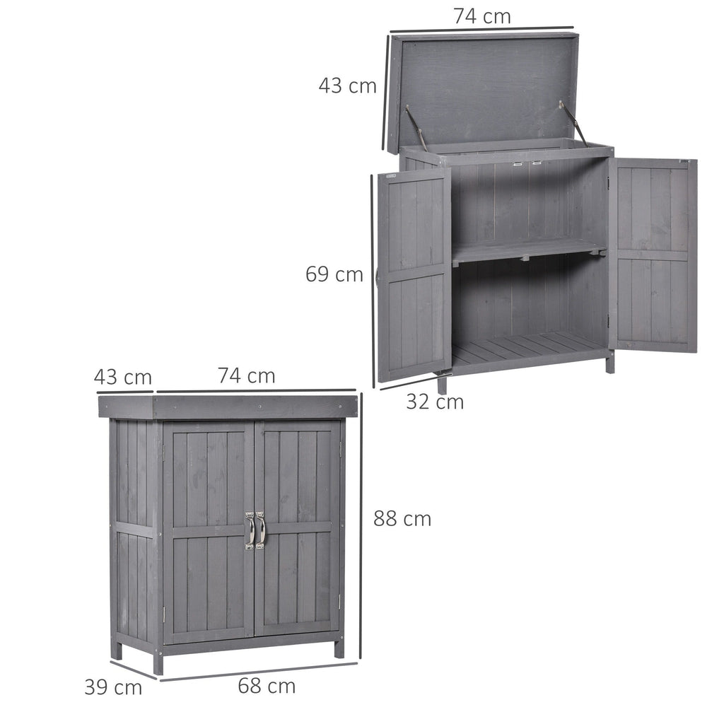 Easycomfort Armadio da Giardino a 2 Ripiani in Legno di Abete with Tetto Apribile, 74x43x88 cm, Grigio Scuro