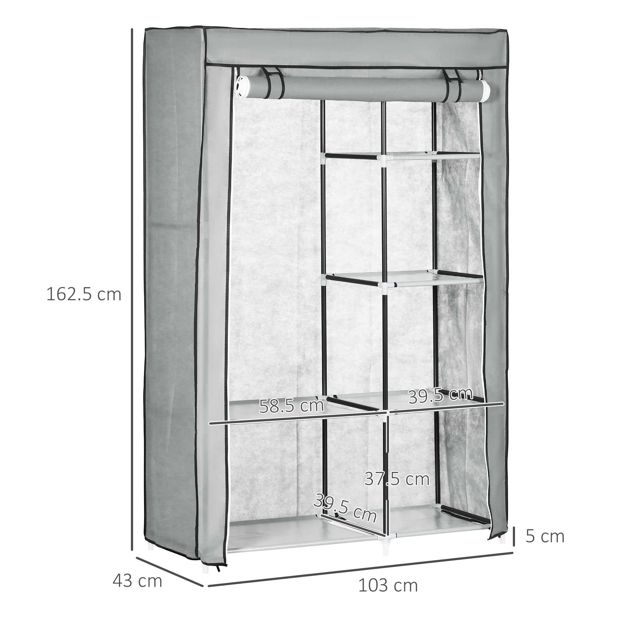 EasyComfort textiel kledingkast 103x43x162.5 cm lichtgrijs
