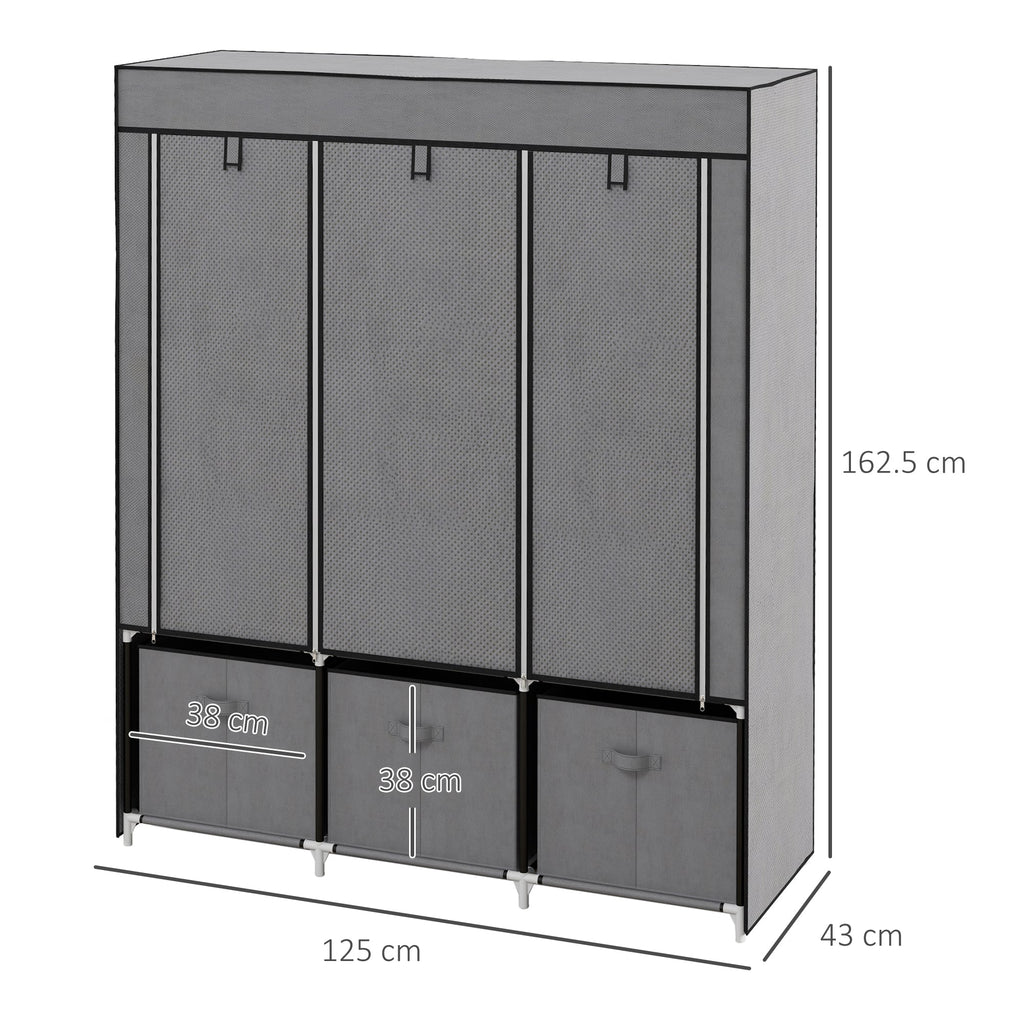 EasyComfort Armadio in Tessuto Pieghevole with Cassetti e Ante Avvolgibili with Zip, 125x43x162.5cm, Grigio Scuro