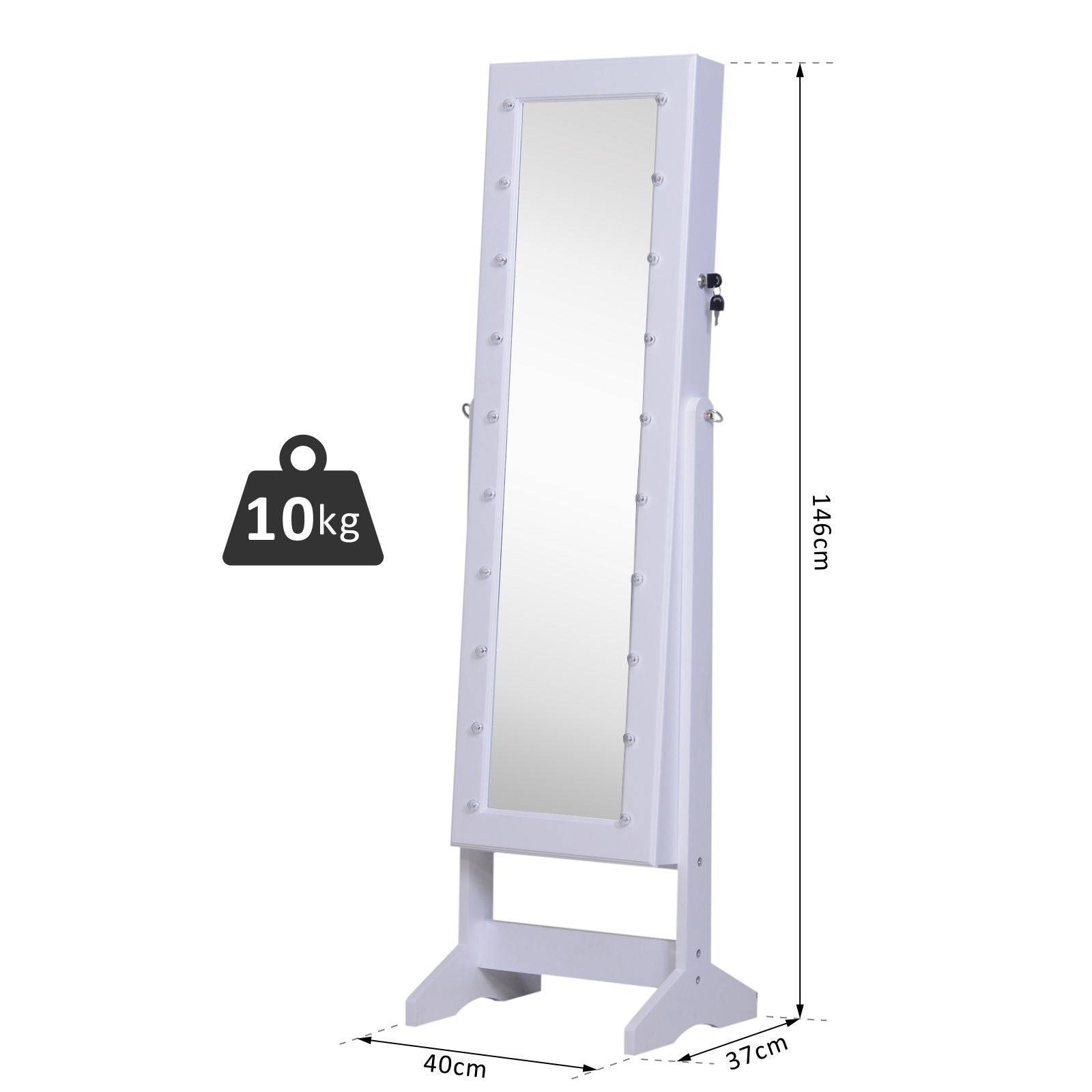 EasyComfort sieradenkast met spiegel en 20 LED, 40x37x146 cm