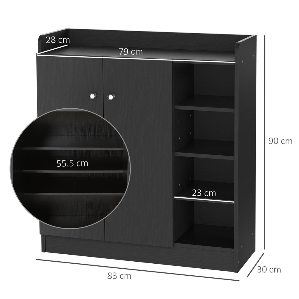 EasyComfort Armadio Scarpiera Salvaspazio Regolabile, Scarpiera Moderna in Legno per 12 Paia di Scarpe with 4 Ripiani Aperti, 83x30x90 cm, black