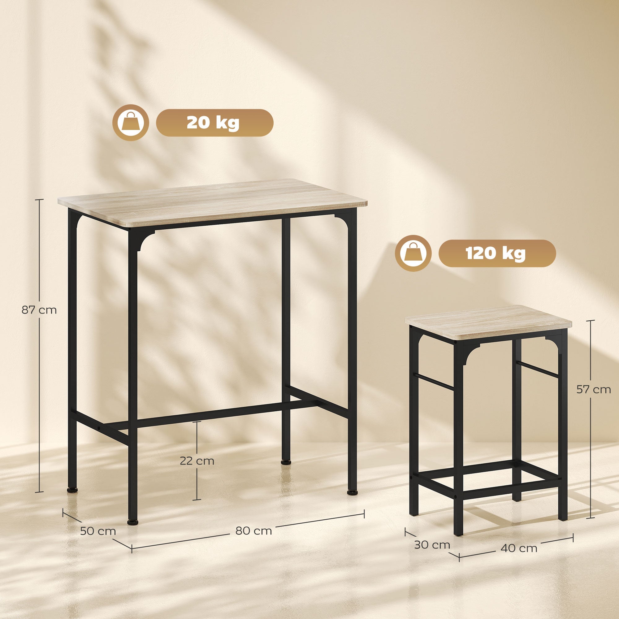 EasyComfort Arredamento Bar 3 Pezzi barset (tafel + 2 krukken) hout/staal