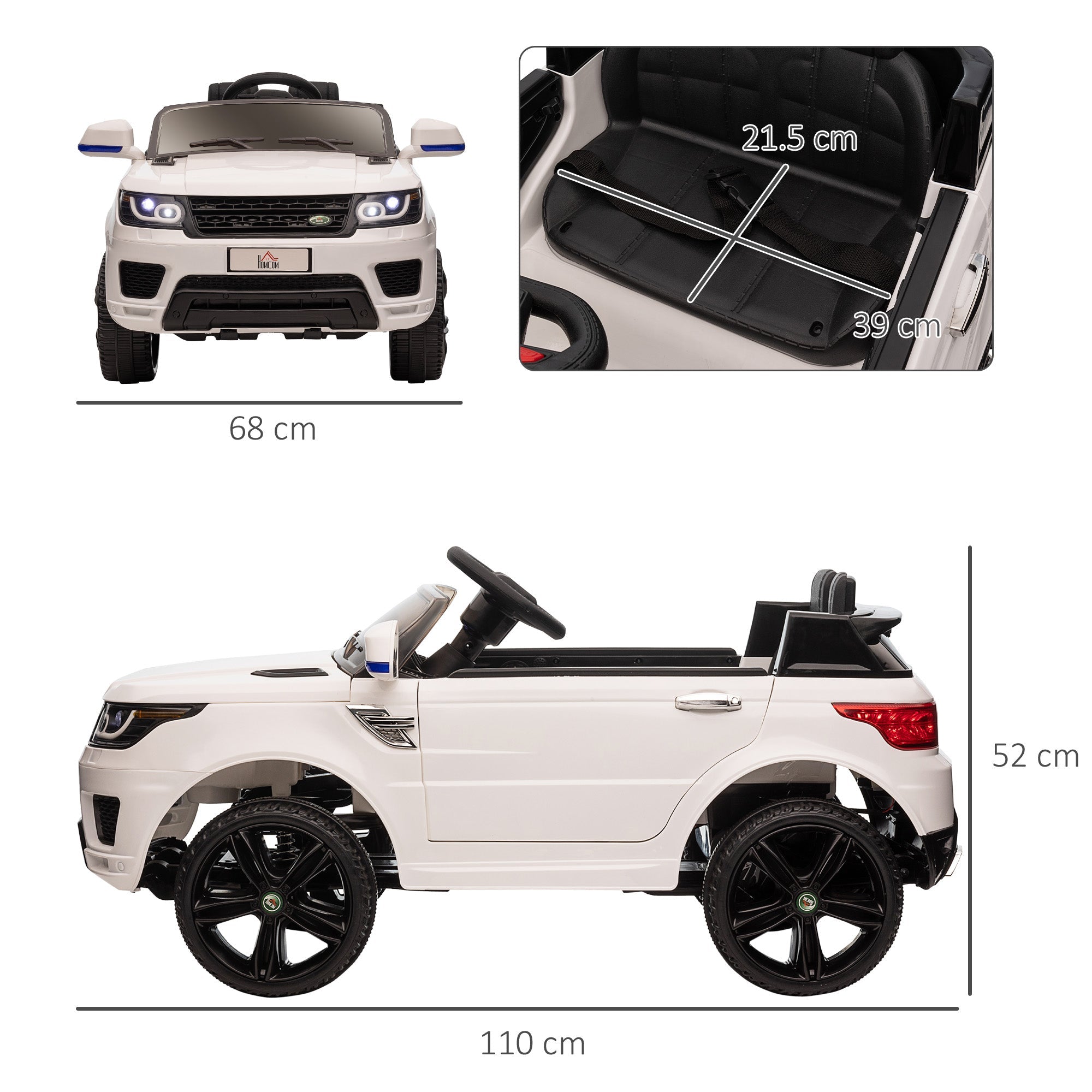 EasyComfort Auto Elettrica per Bambini 3-6 Anni con Telecomando, Macchina con Luci LED e Clacson, in PP e Metallo, 110x68x52 cm, Bianco