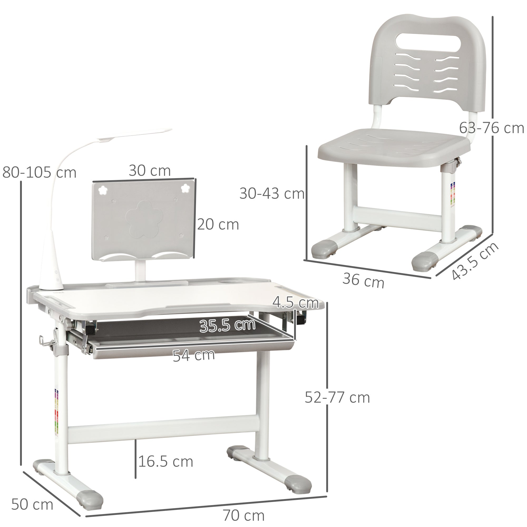 EasyComfort Banco Scuola kinderbureau set, verstelbaar, grijs
