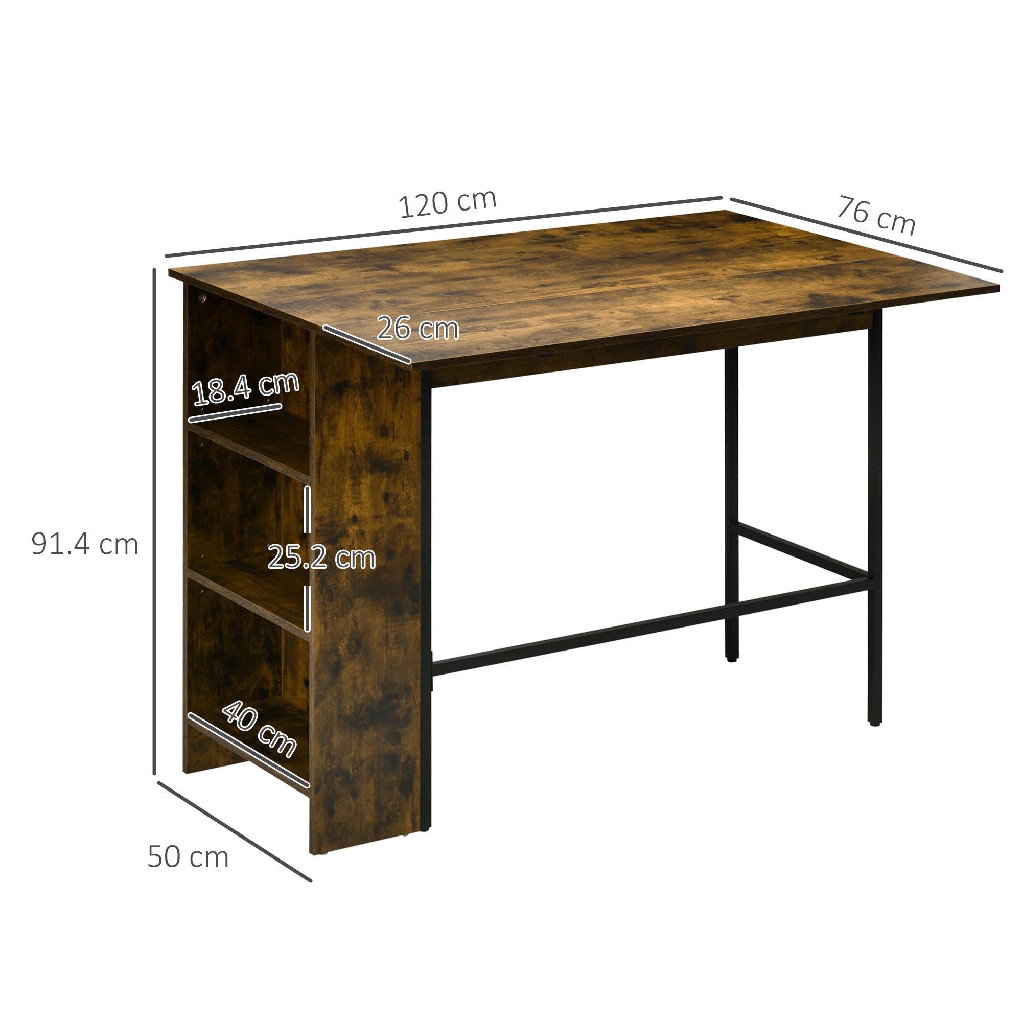 EasyComfort Vouwbare bar industrieel met 3-planken 120x76x91.4 cm
