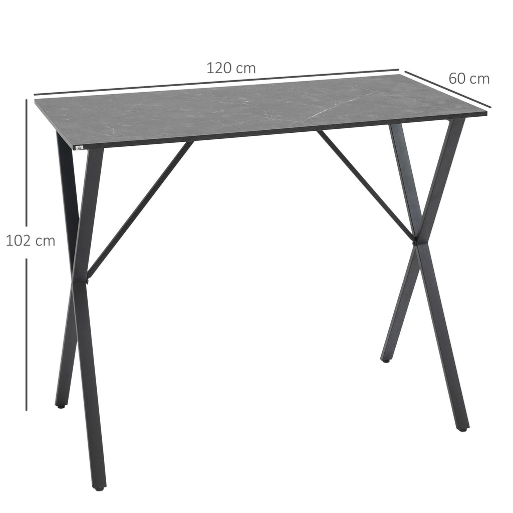 Easycomfort Bancone Bar Tavolo Alto Stile Industriale Effetto Marmo, Legno e Acciaio 120x60x102 cm, black