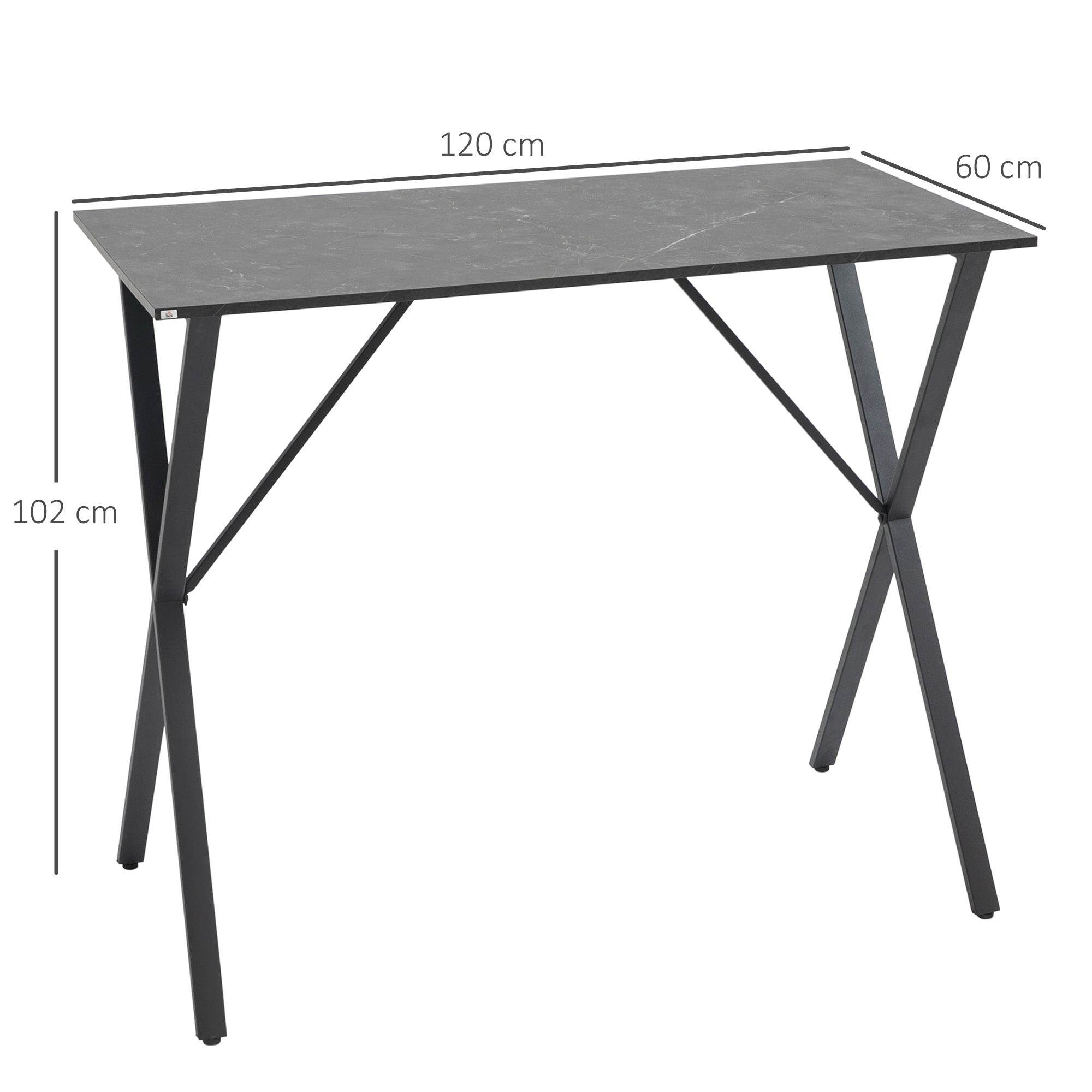 Easycomfort Bancone Bar Tavolo Alto Stile Industriale Effetto Marmo, Legno e Acciaio 120x60x102 cm, black