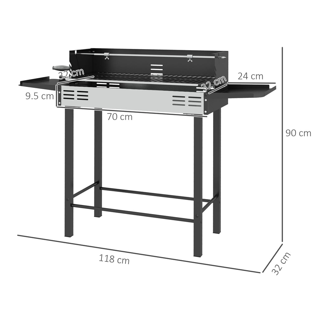 EasyComfort Barbecue a Carbone a 3 Livelli with Mensole Pieghevoli e Girarrosto, in Acciaio Inox, 118x32x90 cm, black
