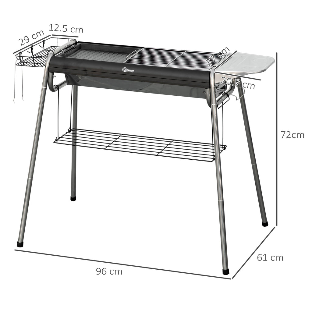 Easycomfort Barbecue a Carbonella with Griglia e Piastra di Cottura, Cestino e Ripiani, 96x61x72cm, black