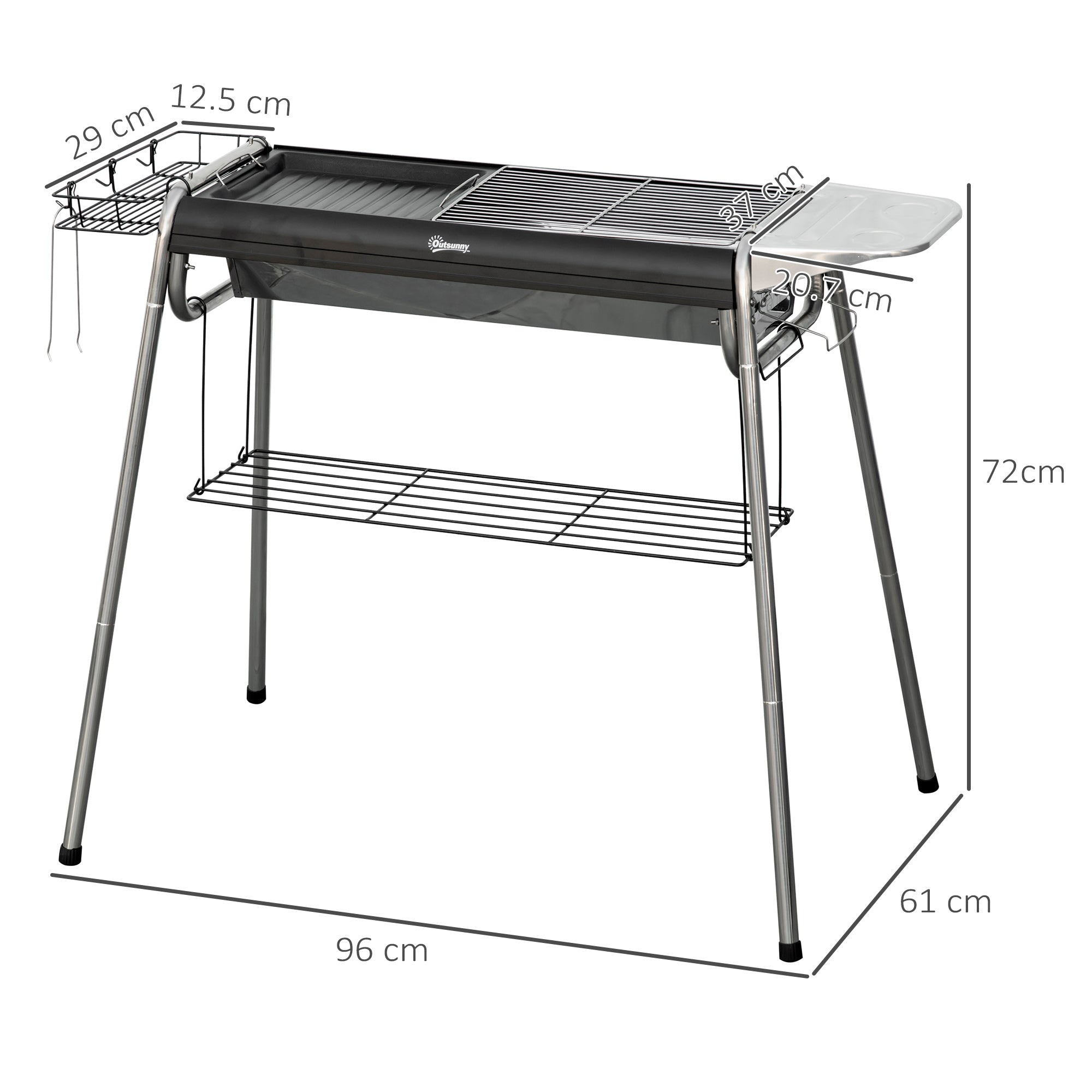 Easycomfort Barbecue a Carbonella with Griglia e Piastra di Cottura, Cestino e Ripiani, 96x61x72cm, black