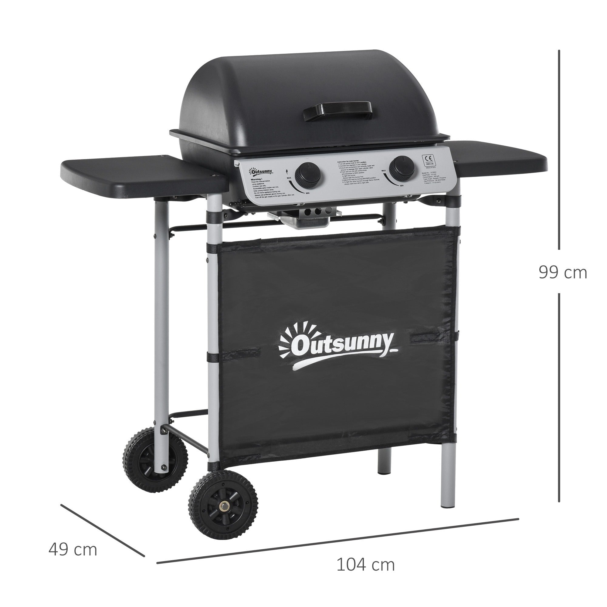 EASYCOMFORT Gas Barbecue with Lid, 5.6kW Burners, BBQ and Wheels, 104x49x99cm