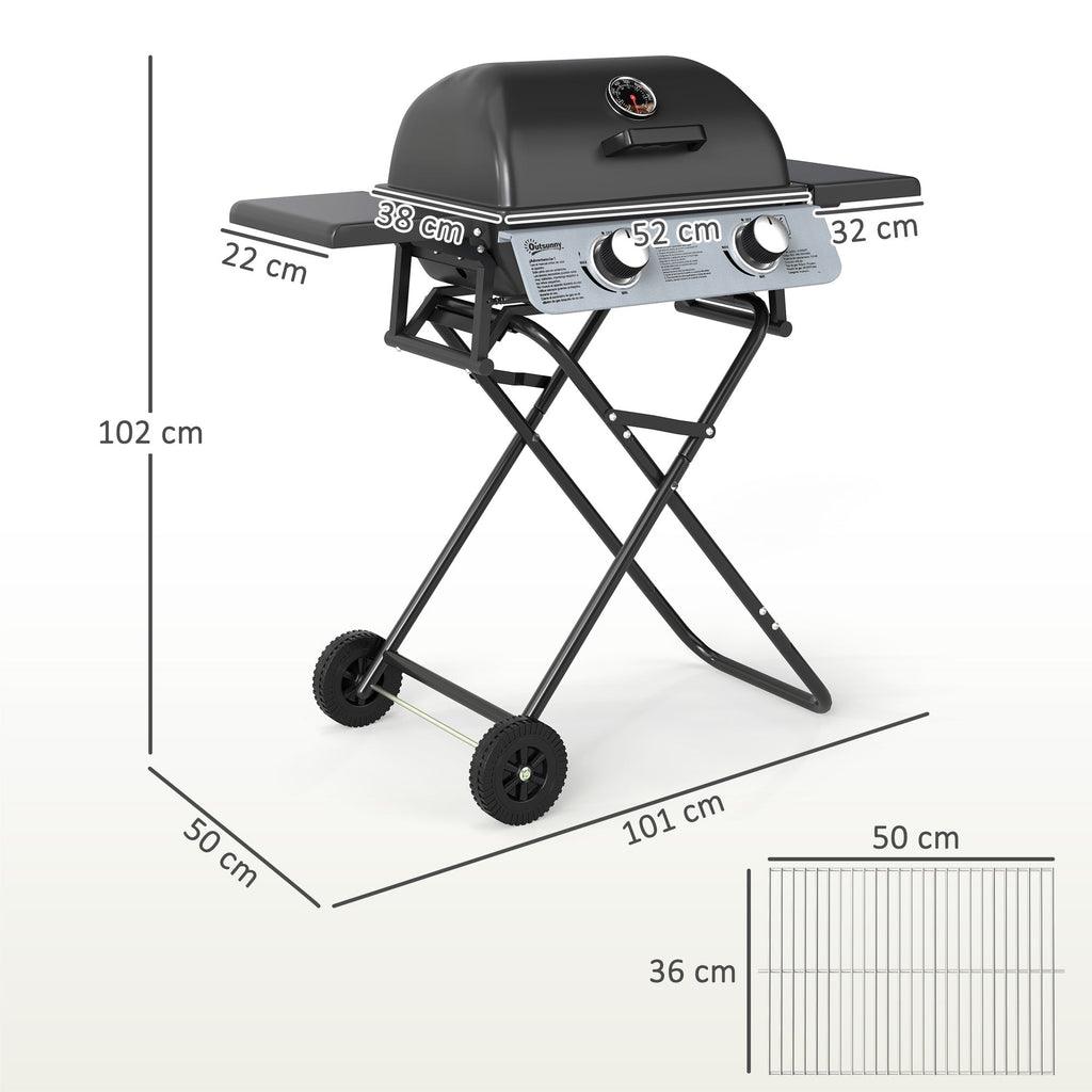 EasyComfort draagbare gasbarbecue 2 branders met zijtafels en thermometer