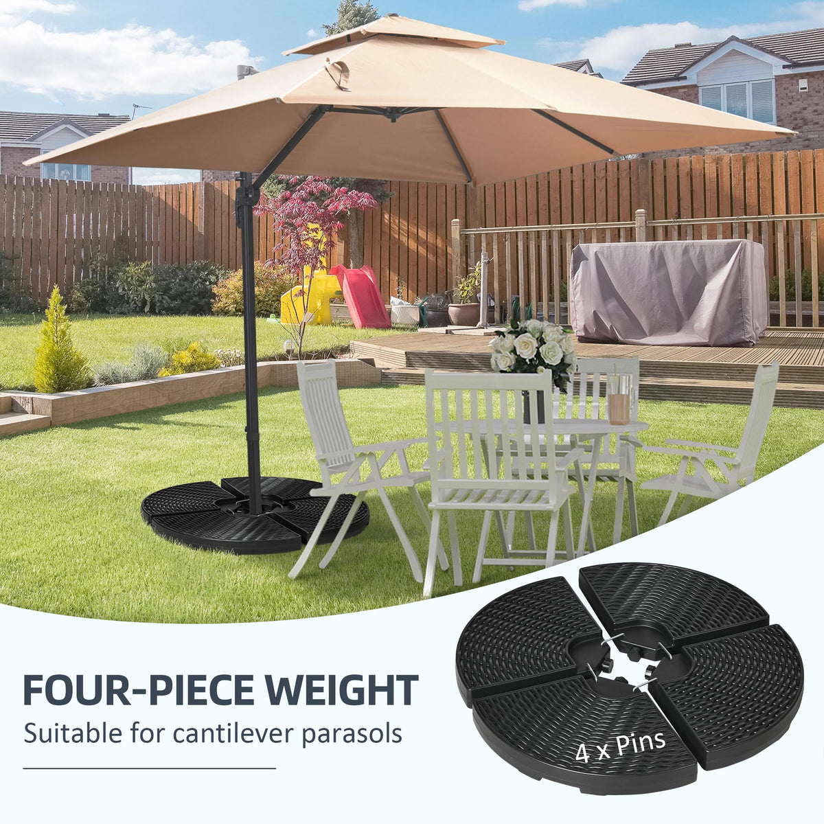 EasyComfort Base parasolvoet set 4x HDPE navulbaar Ø100x8A cm zwart