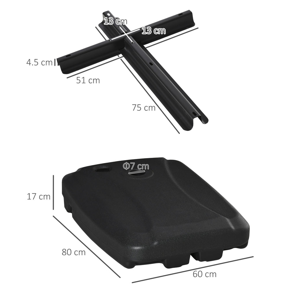 EasyComfort Base per Ombrellone a Braccio Riempibile fino a 75 kg with Base a T Inclusa, 80x60x17 cm, black