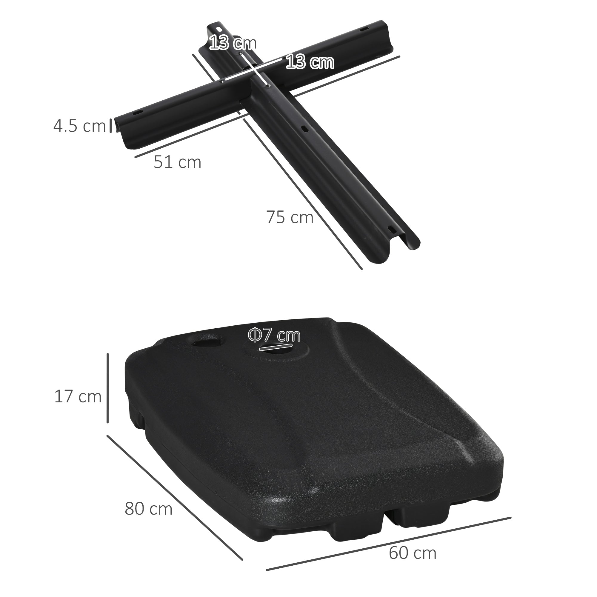 EasyComfort Base per Ombrellone a Braccio Riempibile fino a 75 kg with Base a T Inclusa, 80x60x17 cm, black