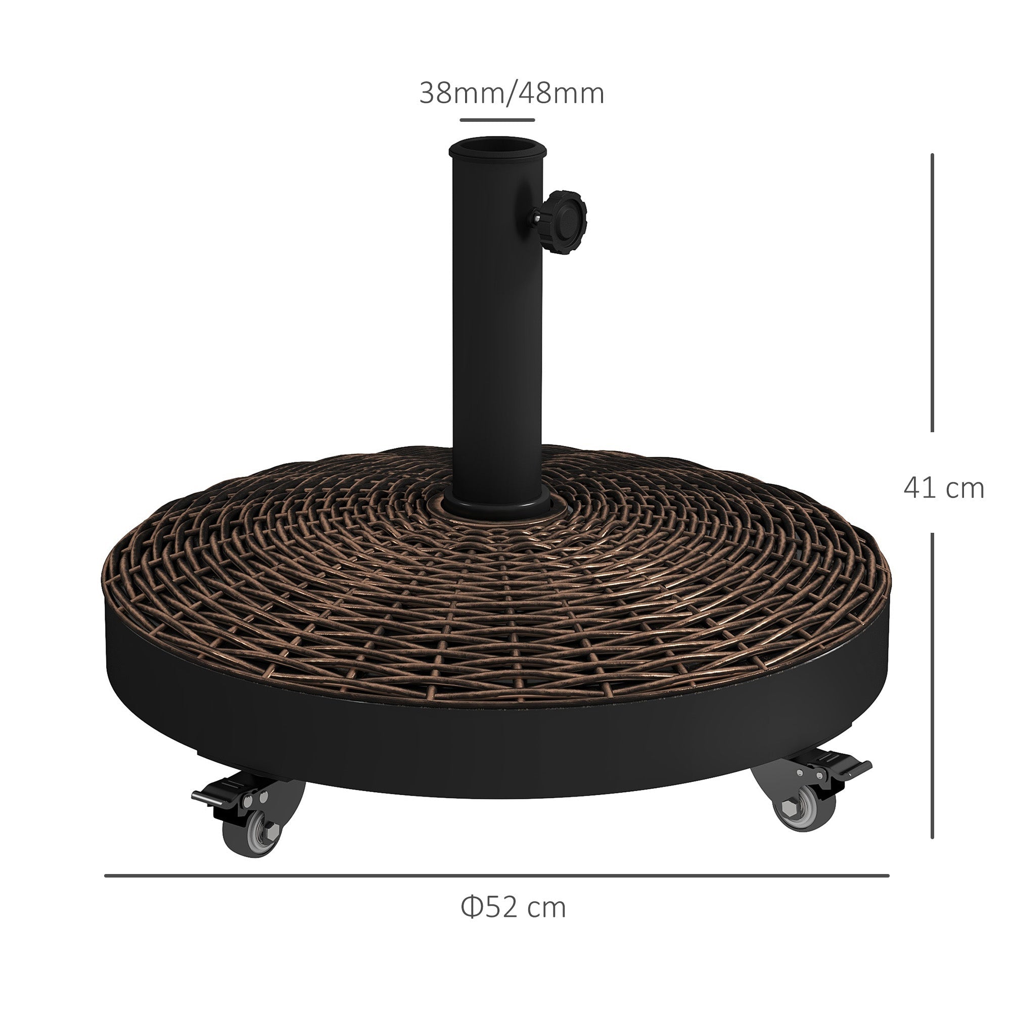 EasyComfort Base per Ombrellone da Giardino Rotonda a 4 Ruote with Freni, in Acciaio e Resina, Ø52x41 cm, Bronzo e black
