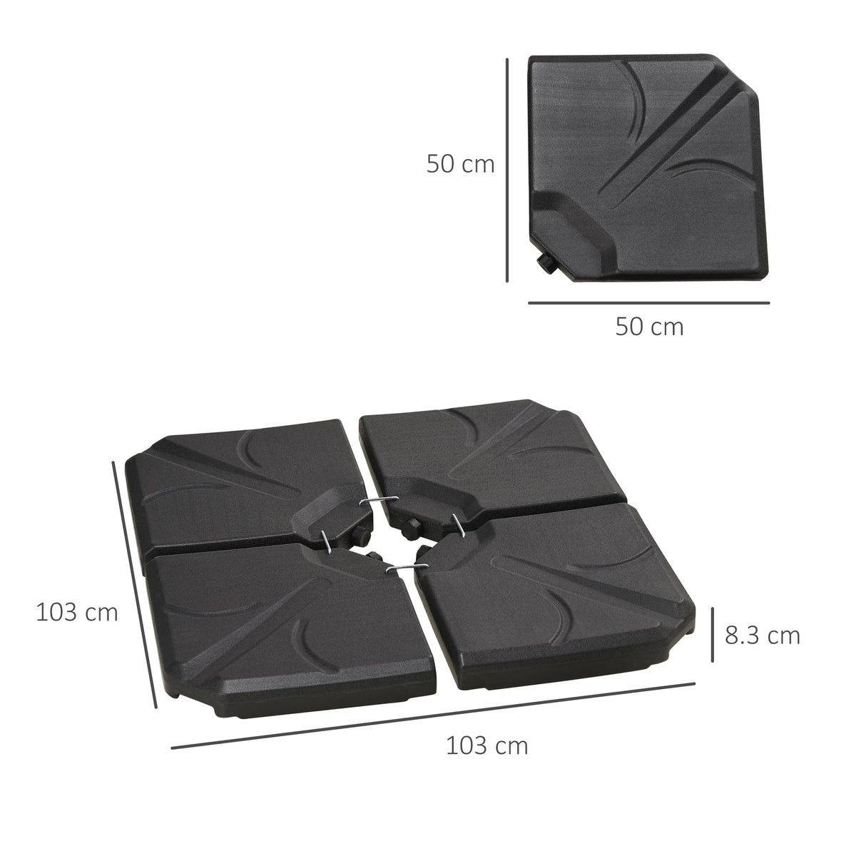 EasyComfort Base 4-delig parasolvoet HDPE, 103x103x8.3 cm (18kg per sect.)