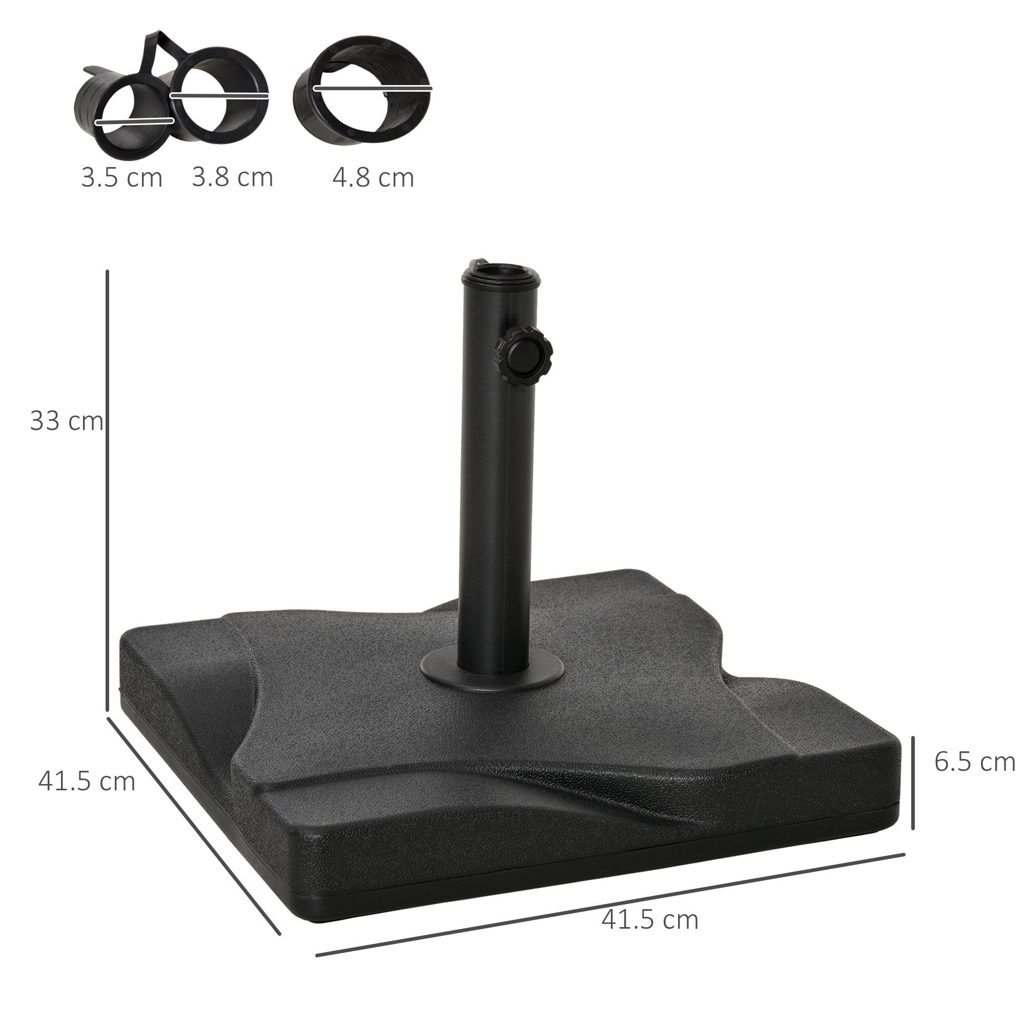 EasyComfort Parasolvoet vierkant 18kg voor palen Ø3/3.5/3.8 cm, 45x45x39 cm