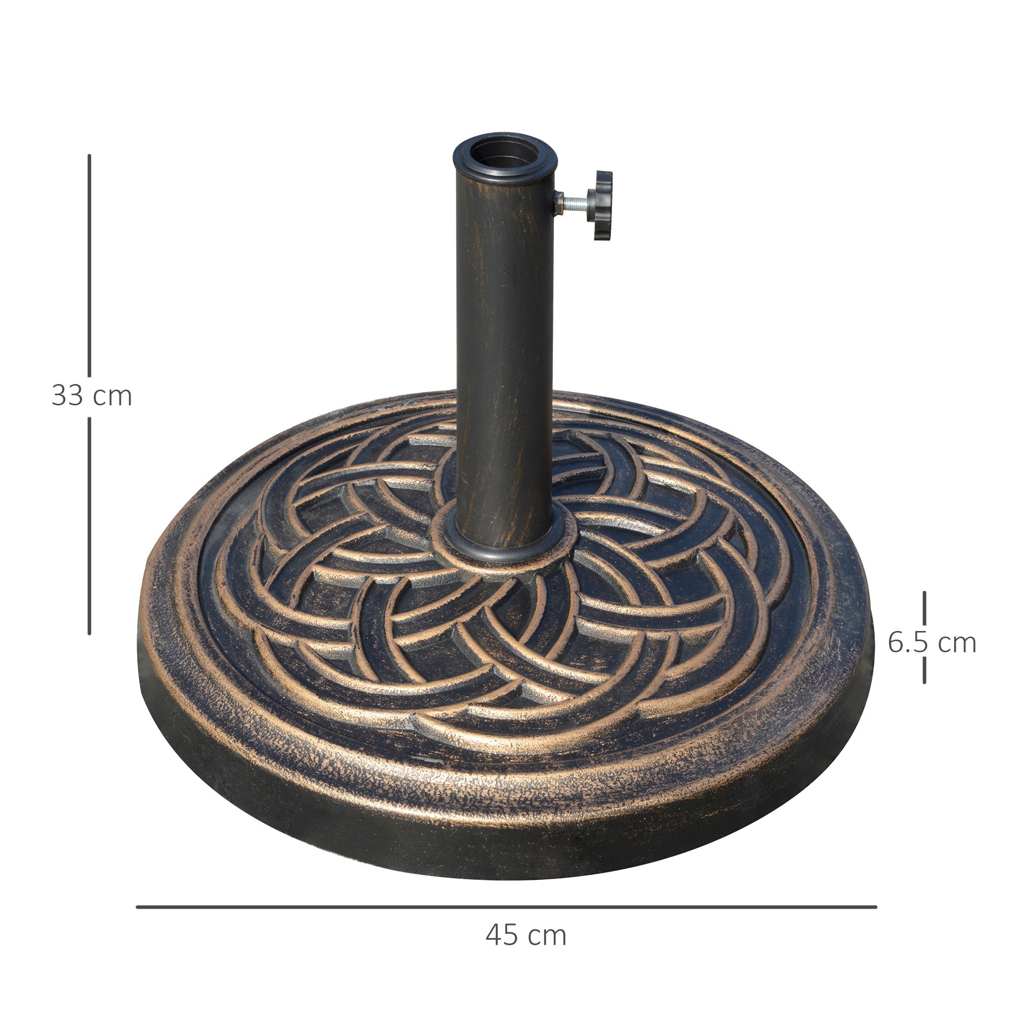 Easycomfort Base per Ombrellone Rotonda da 12kg in Resina with Decorazione, per Pali da 38mm e 48mm, Φ45x33cm, Bronzo