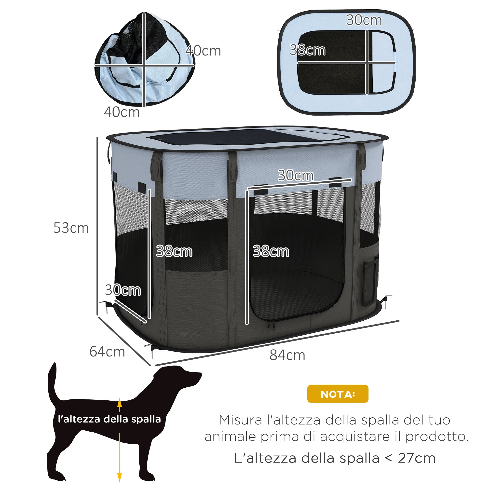 EasyComfort Box per Animali con 7 Finestre, 3 Porte e 2 Borse Portaoggetti, in Poliestere e Acciaio, 84x64x53 cm