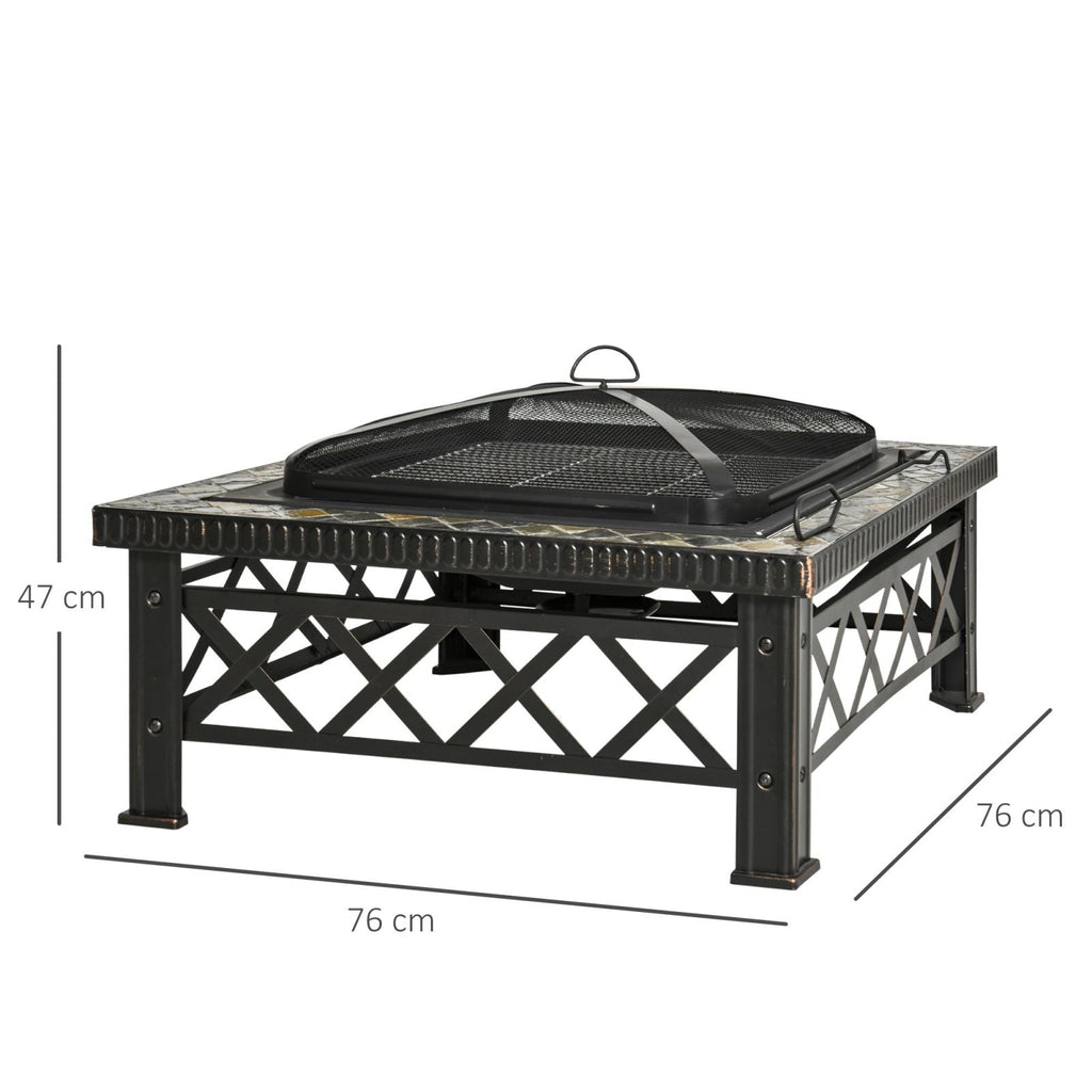 EASYCOMFORT Garden Brazier with Spark Arrestor Lid and Metal Barbecue Grill 76x76x47cm Black