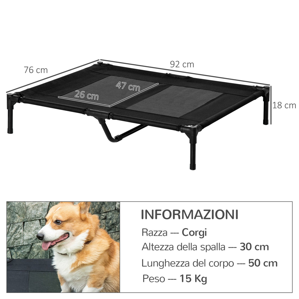 EasyComfort Hondenbed verhoogd 92x76x18 cm, tot 50 kg