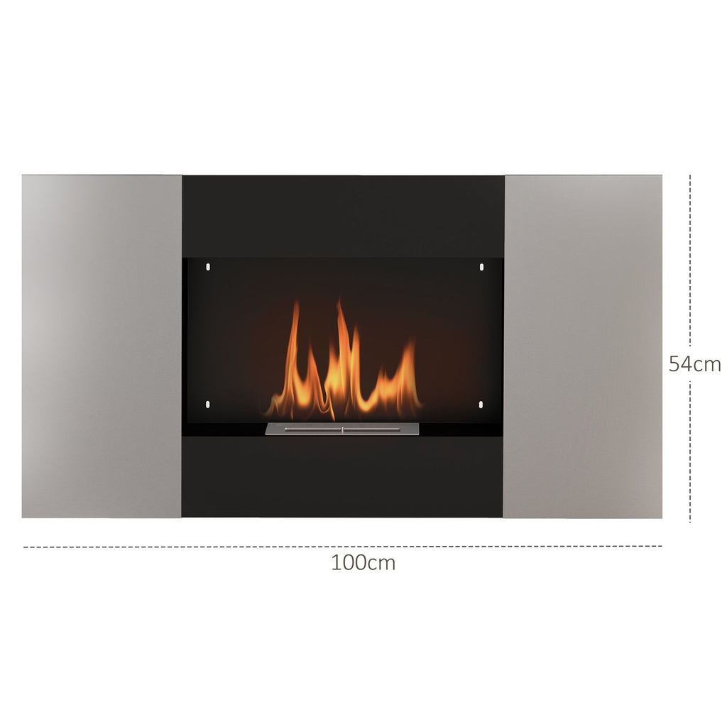EasyComfort Camino a Bioetanolo 0.9L da Parete in Acciaio Inox, 100x15x54 cm, black e Argento
