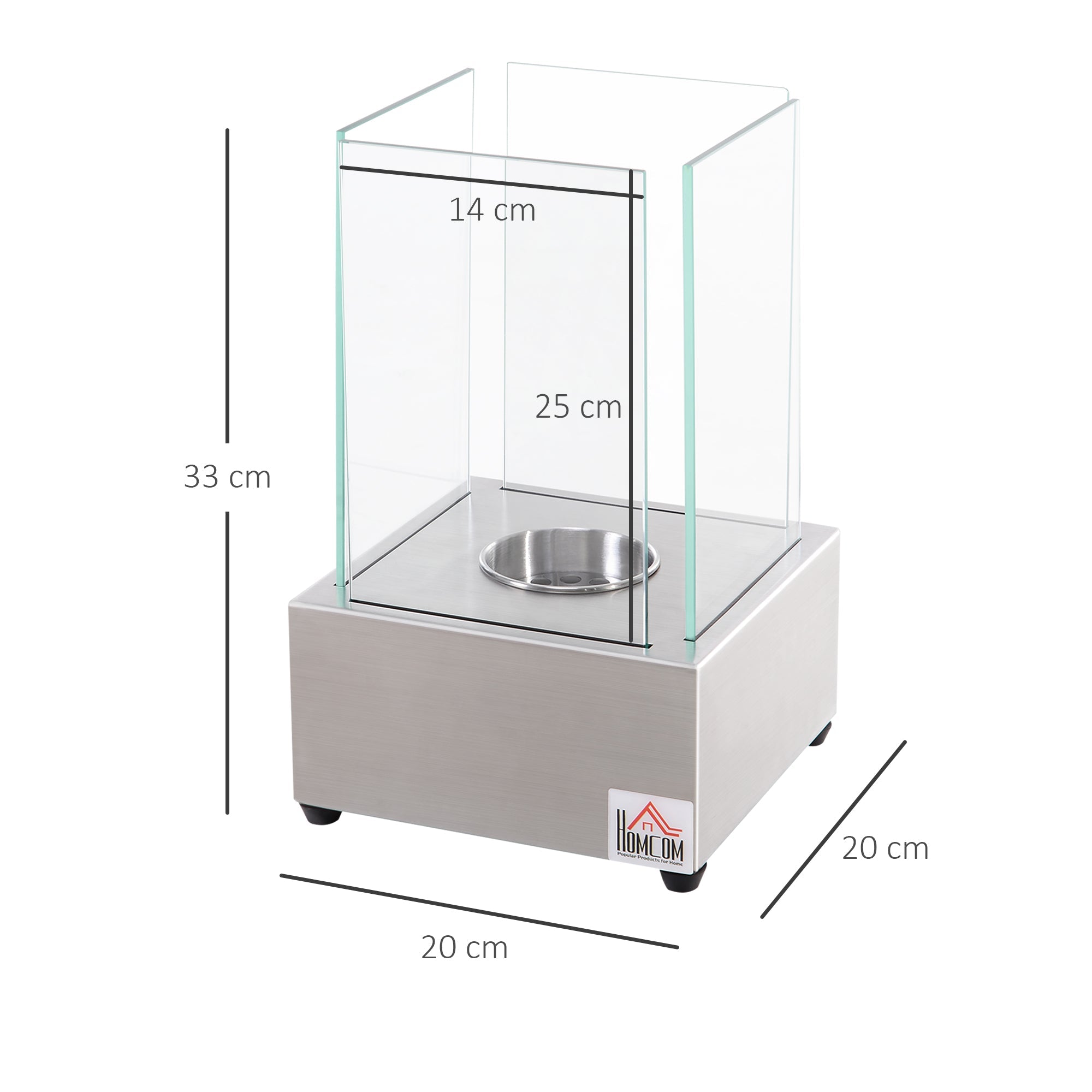 EasyComfort bio-ethanol tafelhaard 0.4L 20x20x33cm, zilver