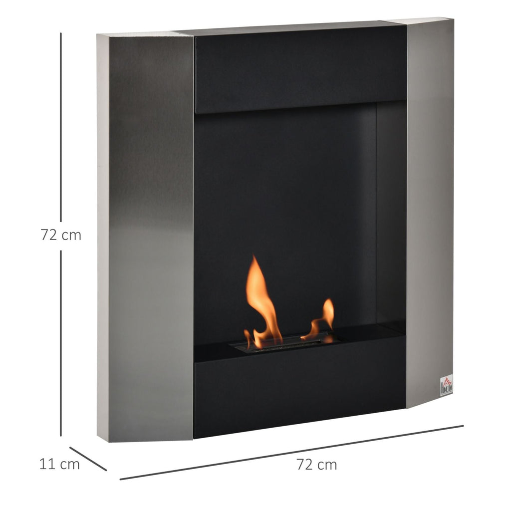 EASYCOMFORT Wall-Mounted Bioethanol Fireplace with 0.7L Tank and 20m² Coverage - Silver/Black
