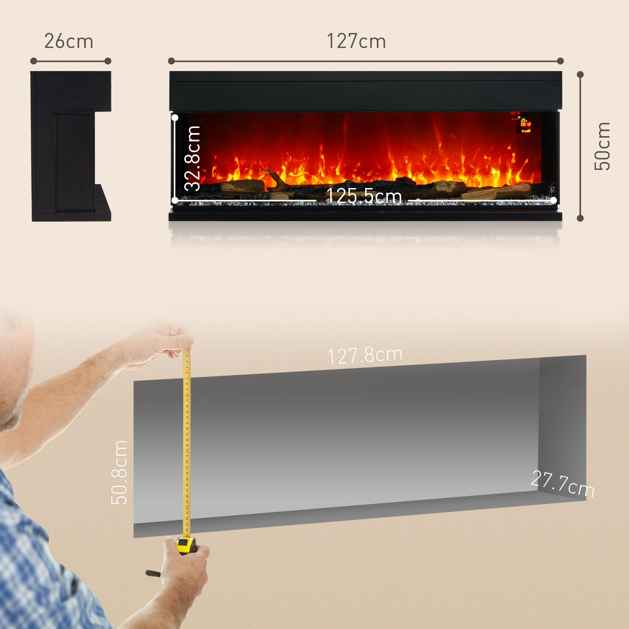 EasyComfort Camino Elettrico elektrische haard 1800W (wand/inbouw), tot 40°C, zwart