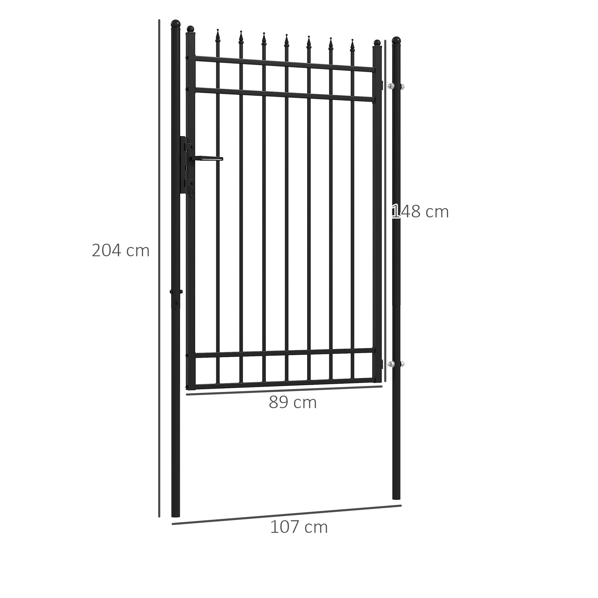 EasyComfort Cancelletto di Sicurezza with Serratura, 3 Chiavi e 2 Paletti, in Acciaio Zincato, 107x204 cm, black
