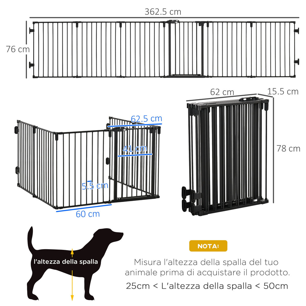 Easycomfort Cancelletto di Sicurezza Pieghevole 6 Sezioni, Cancellino Barriera per Cani in Acciaio, Sistema di Blocco e Chiusura Automatica, black