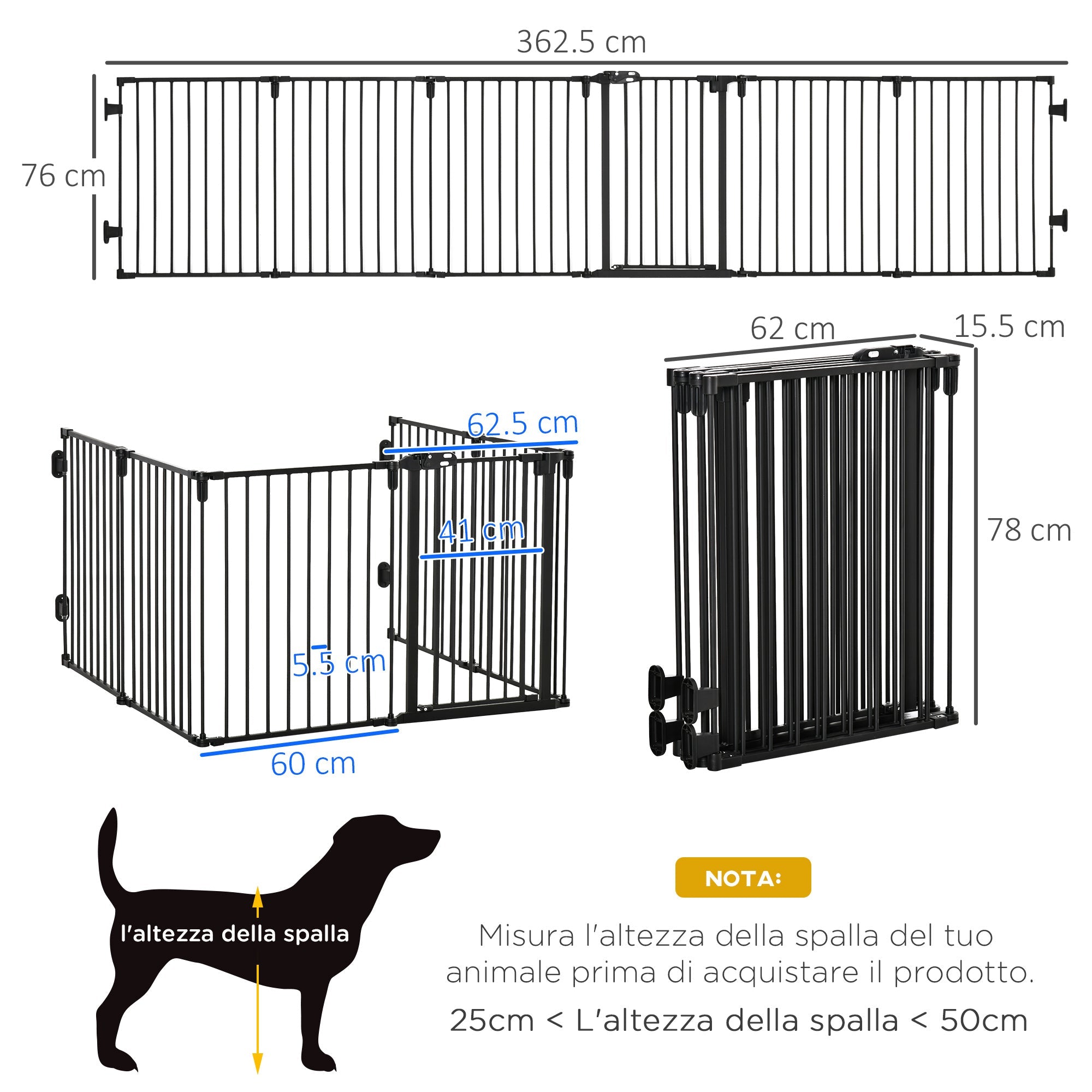 Easycomfort Cancelletto di Sicurezza Pieghevole 6 Sezioni, Cancellino Barriera per Cani in Acciaio, Sistema di Blocco e Chiusura Automatica, black