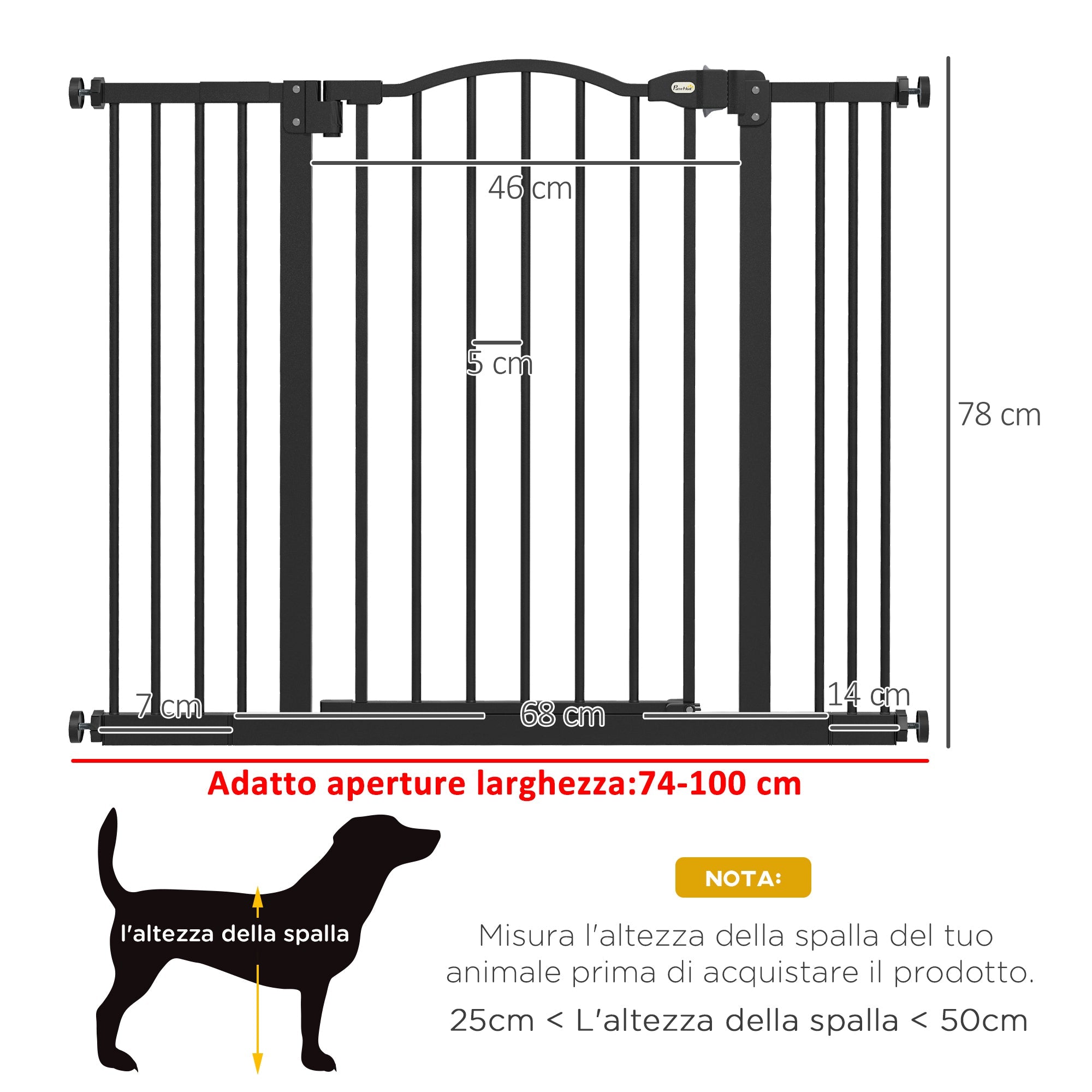 EasyComfort Cancelletto per Cani Estensibile con 4 Viti Regolabili, in Metallo e Plastica, 74-100x78 cm, Nero
