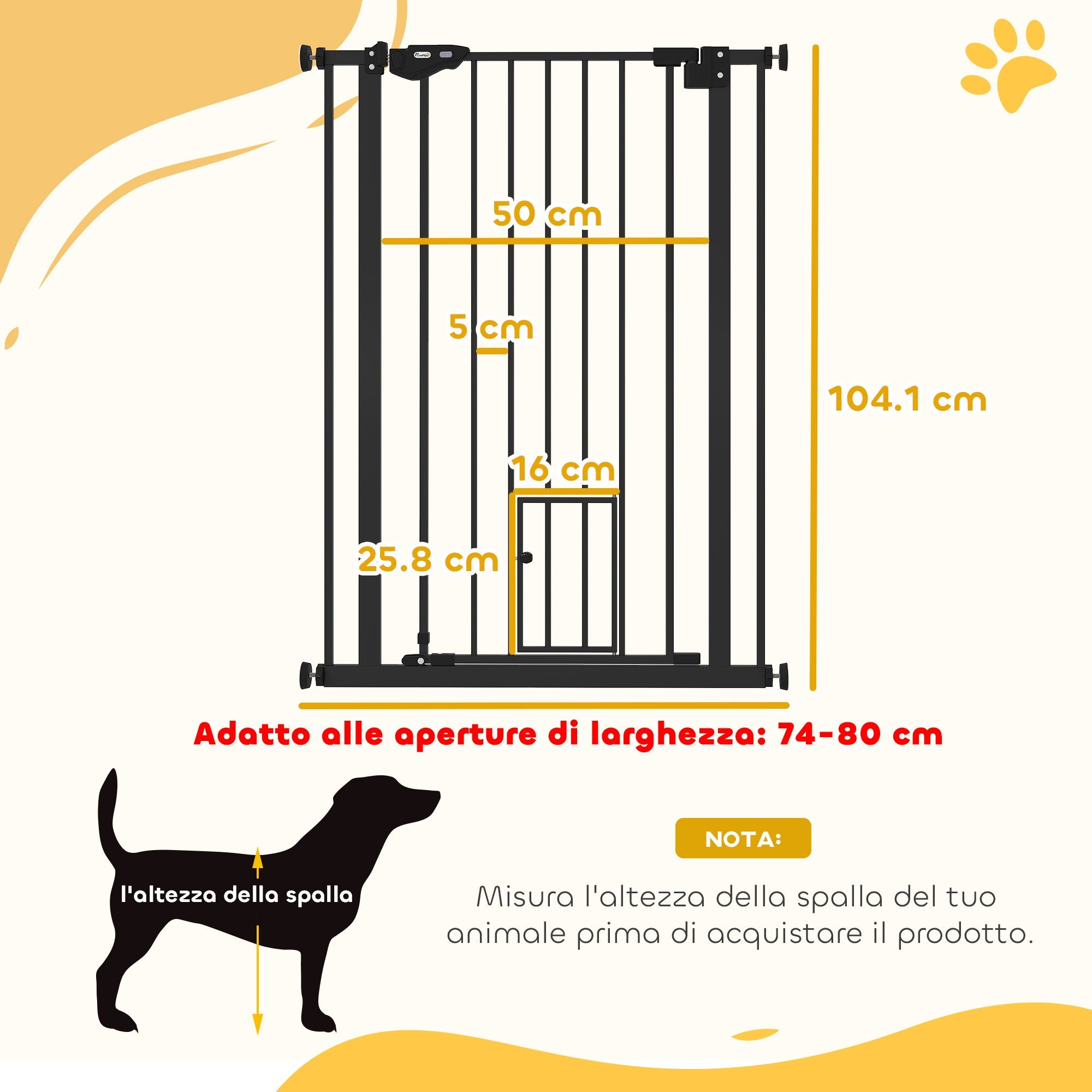 EasyComfort Cancellino per Cani Regolabile Alto con Porta Piccola e Chiusura Automatica, 74-80x104cm, Nero