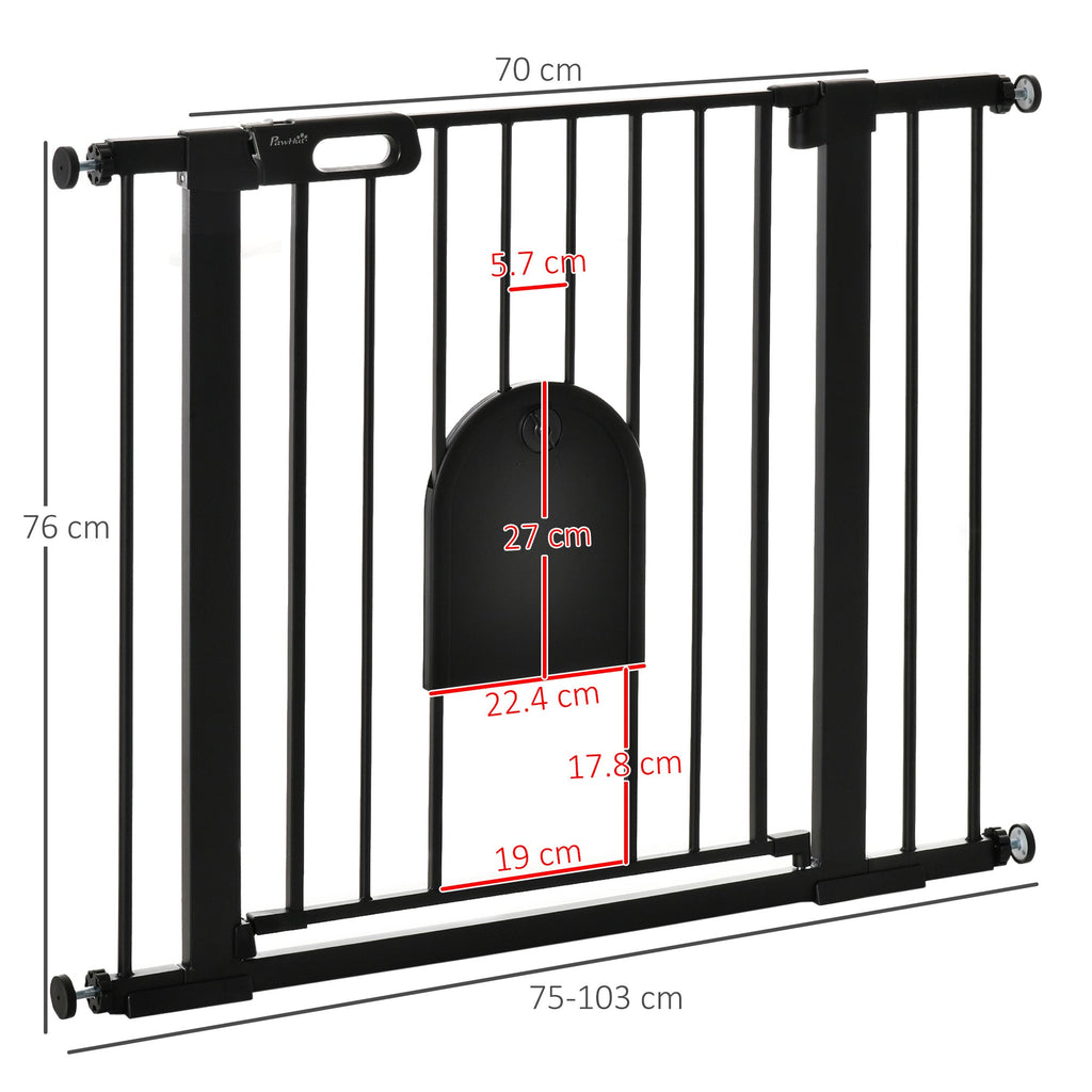 EasyComfort verstelbaar hondenhekje met kleine deur 75–103×76 cm, zwart