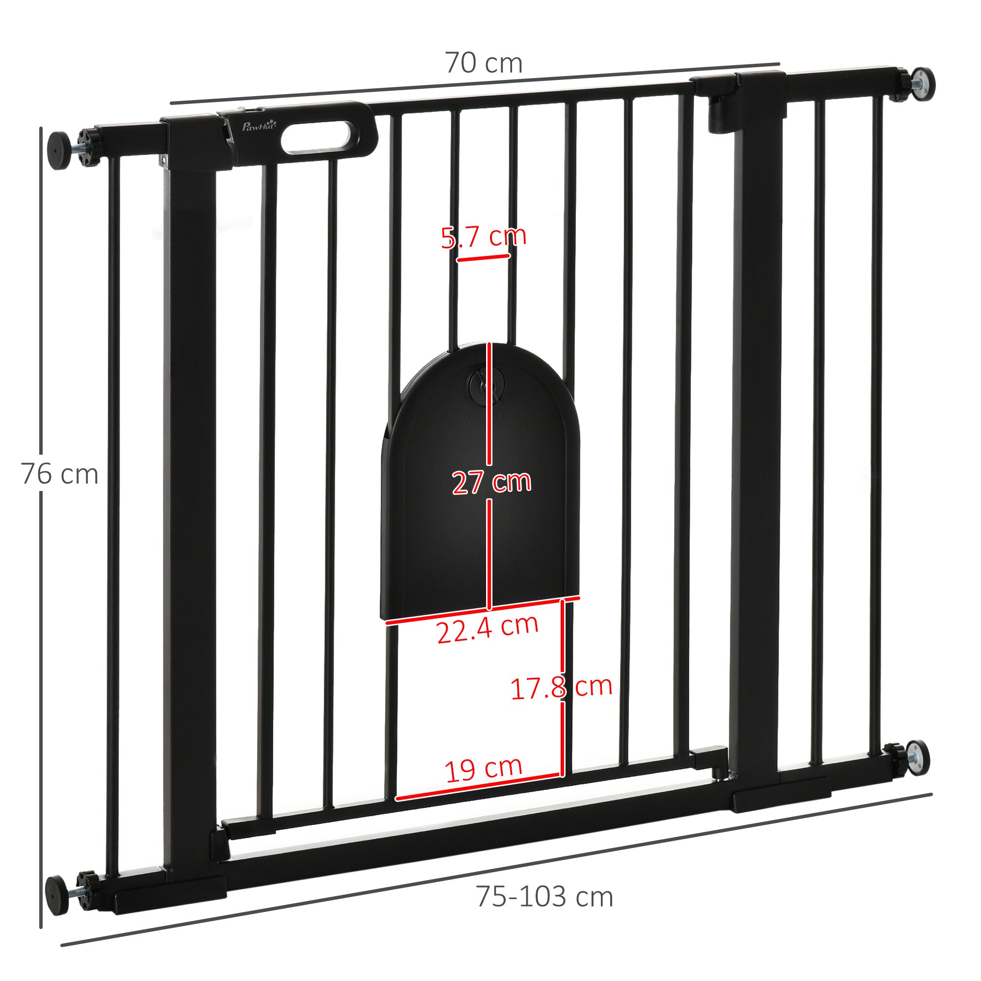 EasyComfort verstelbaar hondenhekje met kleine deur 75–103×76 cm, zwart