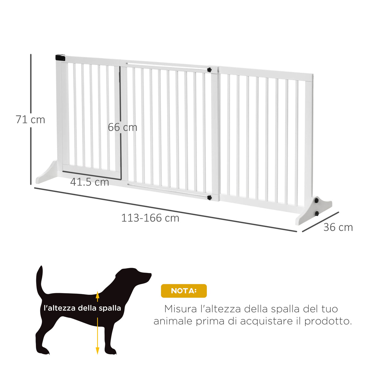 EasyComfort Hondenhek 3-panelen verstelbaar 113-166x36x71 cm, wit