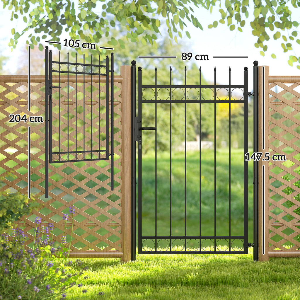 EasyComfort Cancello Giardino a 2 Paletti con Maniglia, Lucchetto e 3 Chiavi, in Acciaio Zincato, 105x204 cm, Nero
