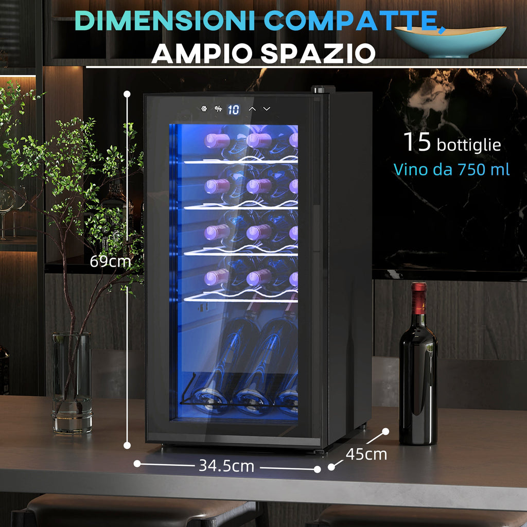 EasyComfort Cantinetta Vino Frigo per 15 Bottiglie, Capacità 44L, with Controllo Temperatura e Ripiani Regolabili, black