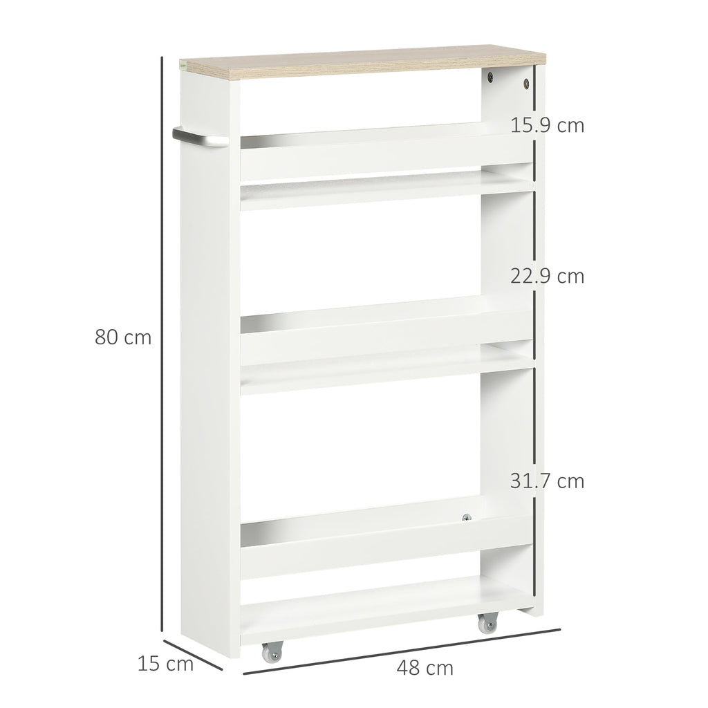Easycomfort Carrello Bagno Salvaspazio a 3 Ripiani with Rotelle e Maniglia in Legno, 48x15x80cm, white