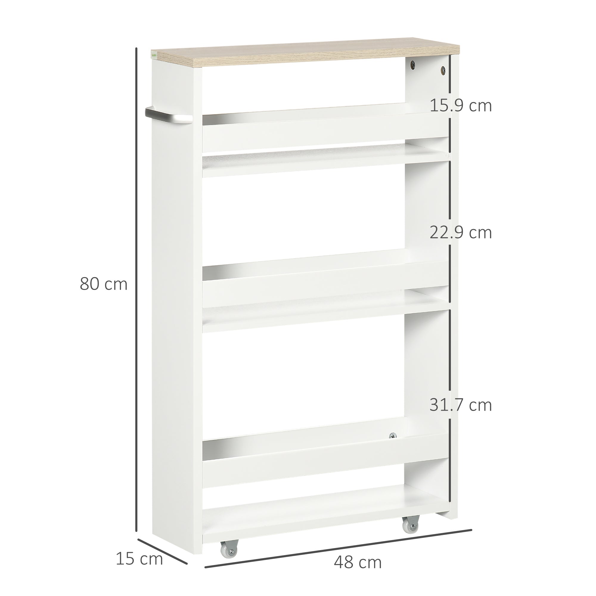 Easycomfort Carrello Bagno Salvaspazio a 3 Ripiani with Rotelle e Maniglia in Legno, 48x15x80cm, white