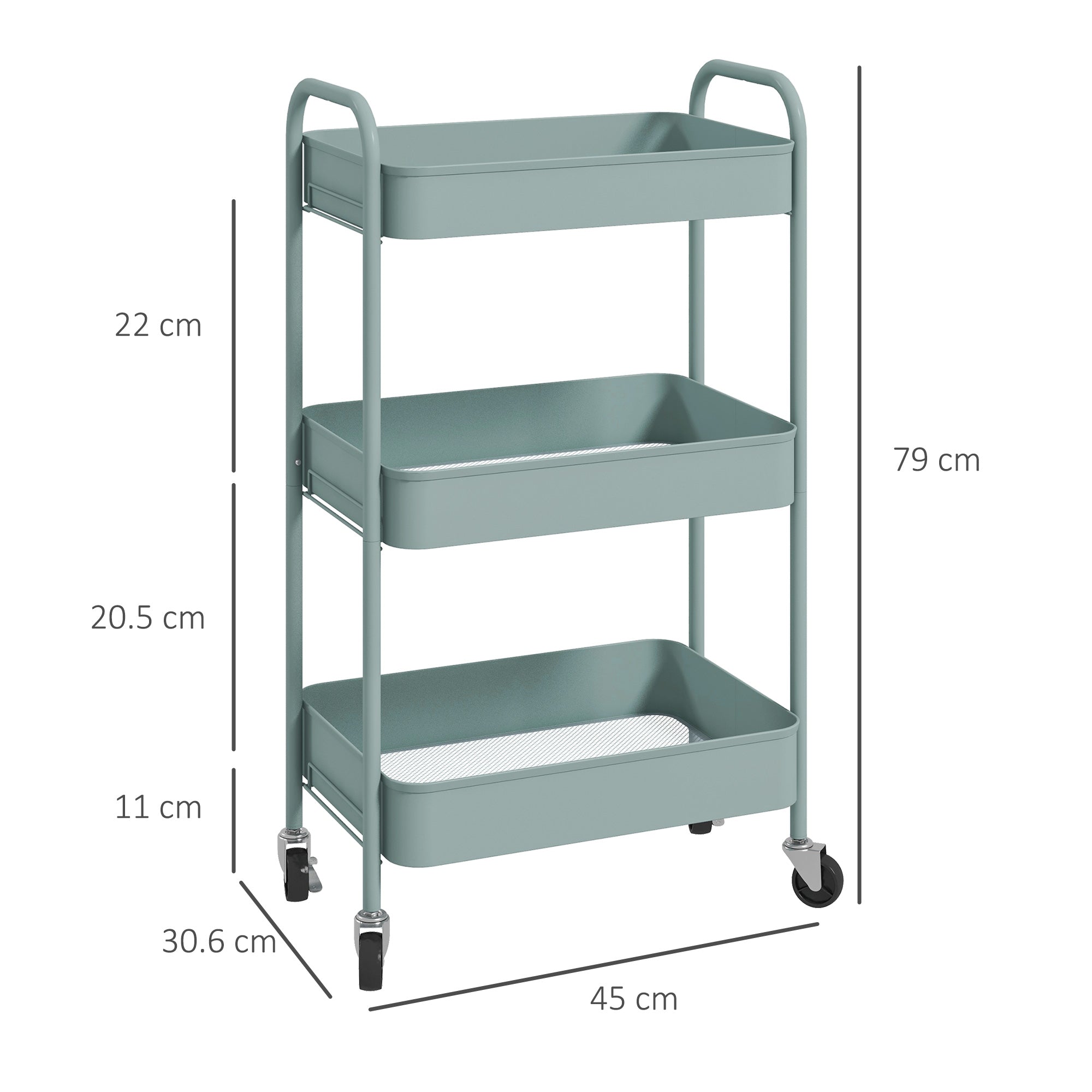 EasyComfort 3-laags keukenwagen 45x30.6x79 cm (lichtblauw)