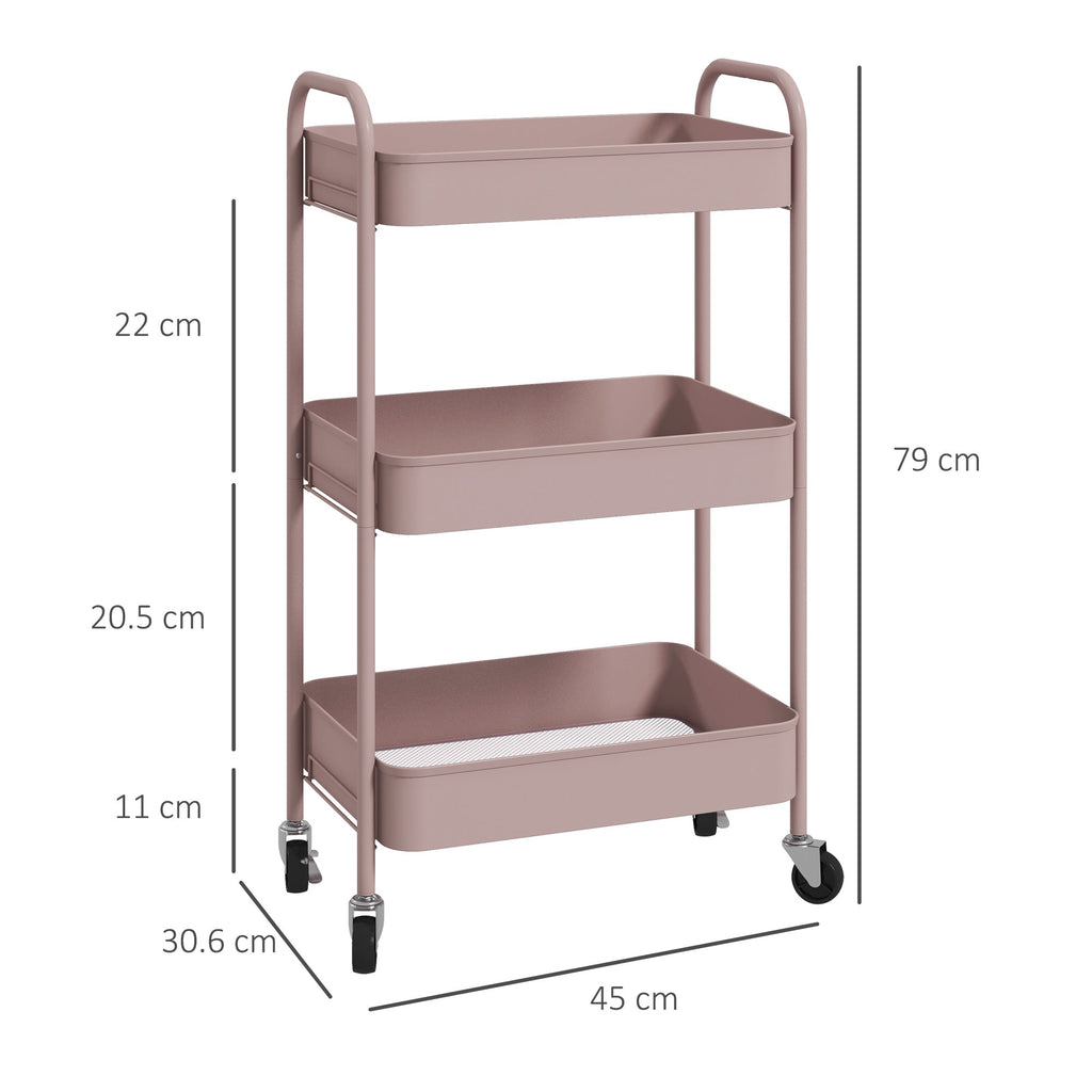 EasyComfort Keukentrolley 3 niveaus, staal, 45x30.6x79 cm, roze