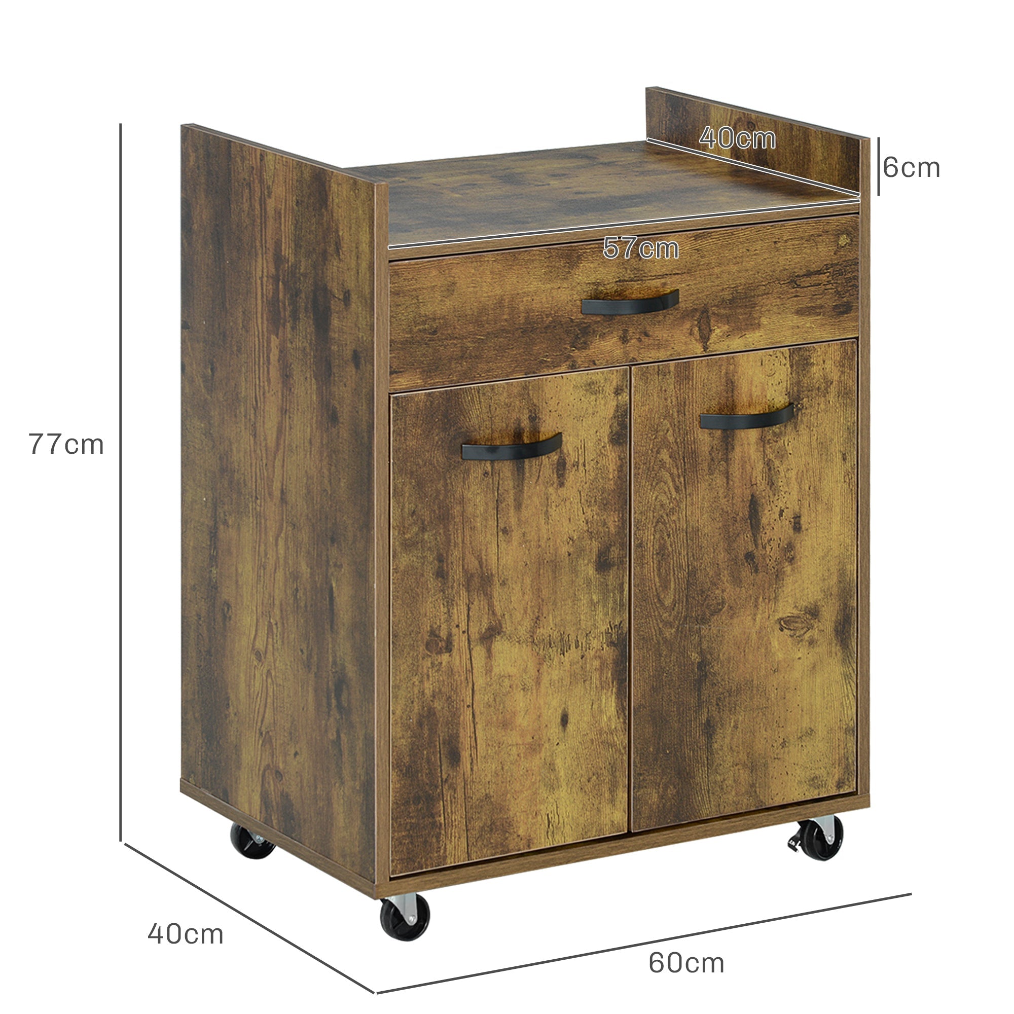 EasyComfort Keukentrolley met lade, kast en 4 wielen 60x40x77 cm