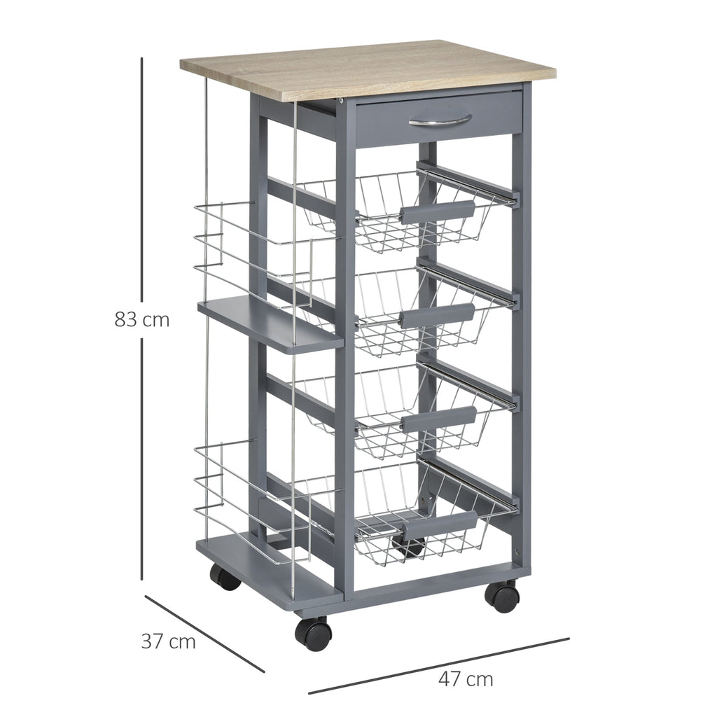 EasyComfort keukentrolley donkergrijs met 1 lade en 4 metalen manden